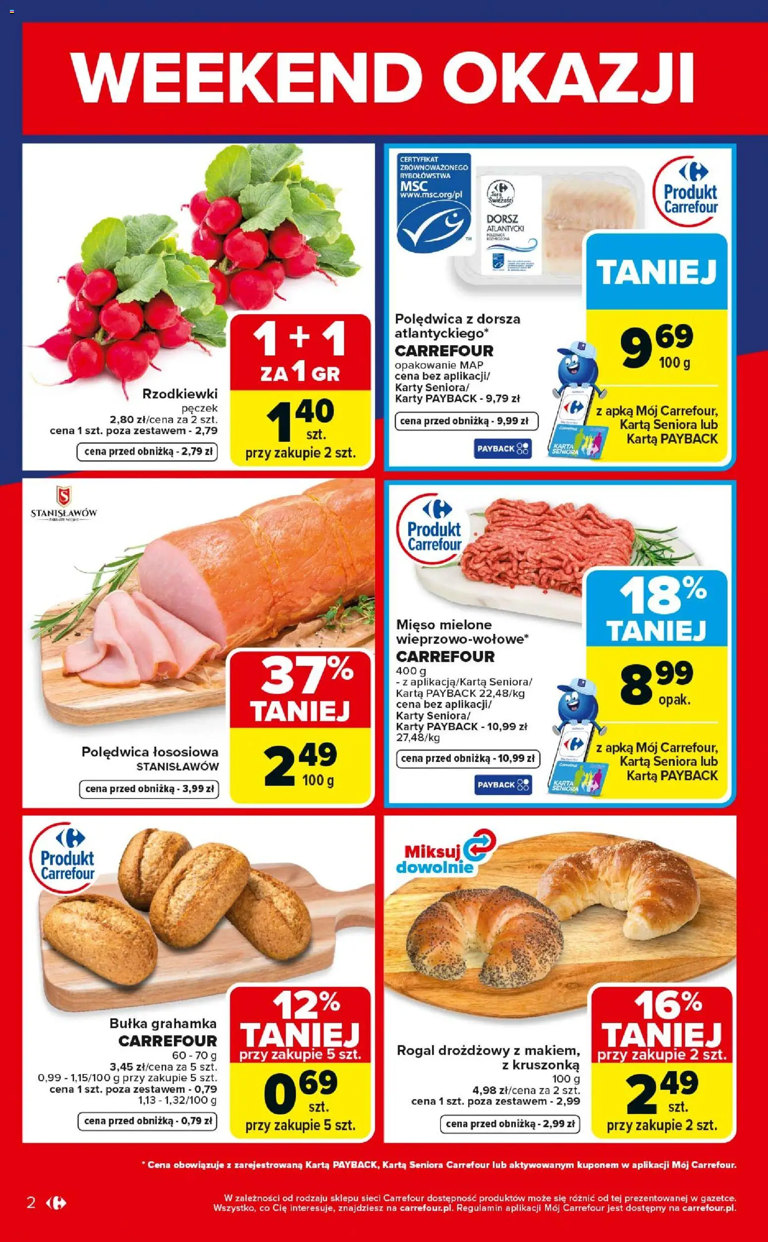 Carrefour gazetka - Weekend okazji od 23.04.2026 | Strona: 2 | Produkty: Mięso, Dorsz atlantycki, Mięso mielone, Polędwica z dorsza