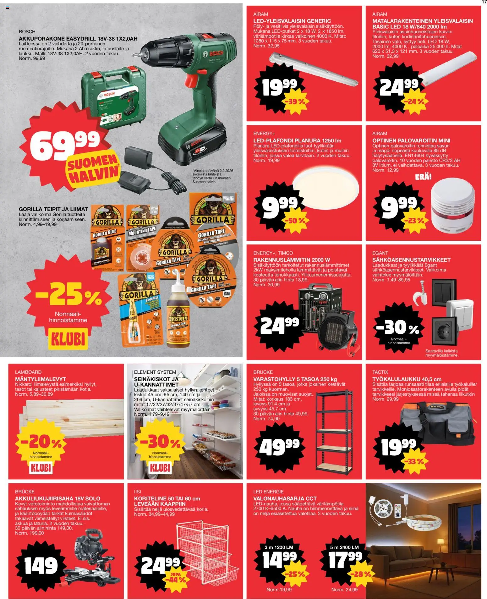 Tokmanni tarjoukset – voimassa 16.02.2026 alkaen | Sivu: 17 | Tuotteet: Varastohylly, Nauha, Palovaroitin