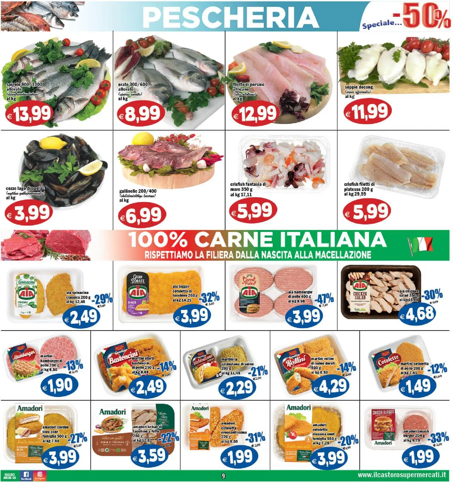 Volantino Il Castoro del 26.01.2026 | Pagina: 9 | Prodotti: Cozze, Suino, Tacchino, Hamburger