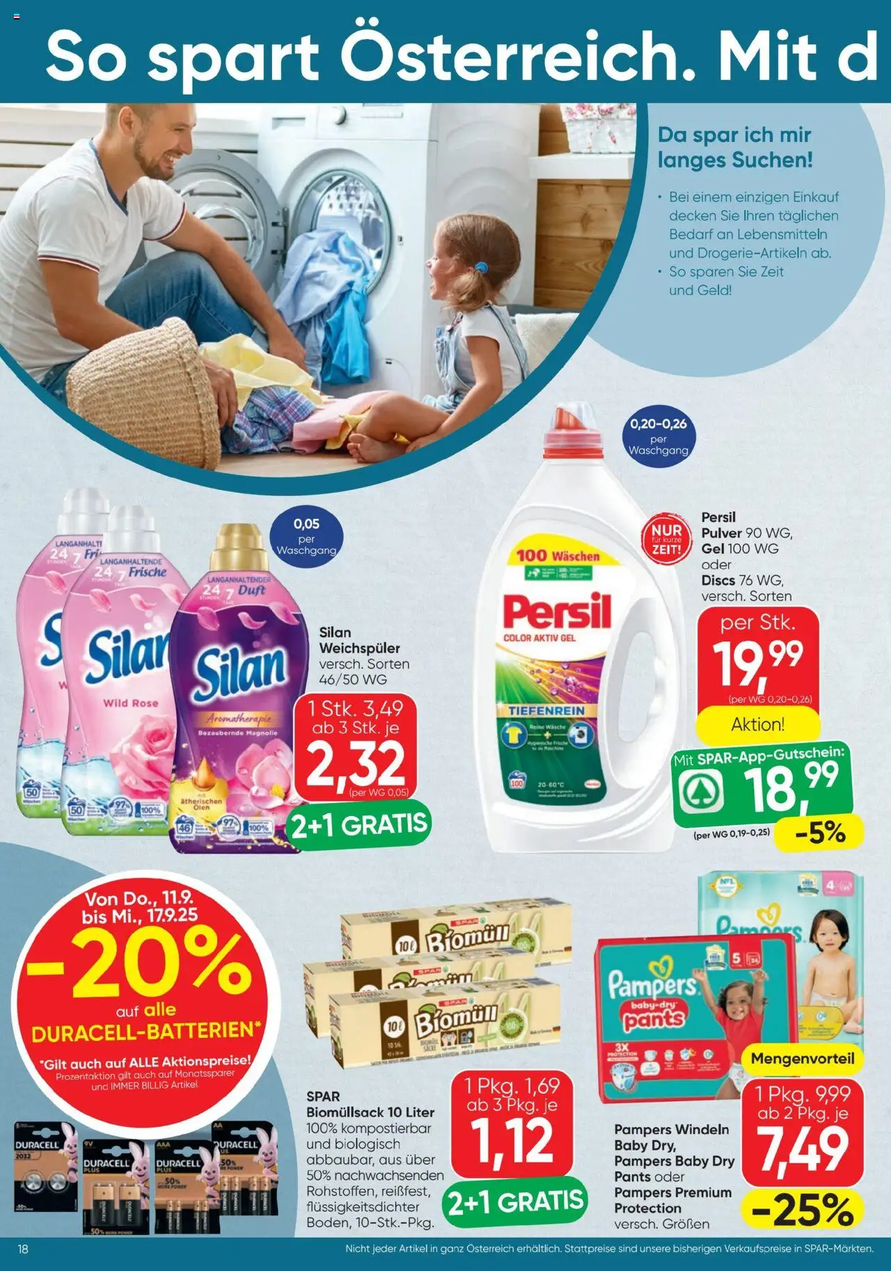 Spar Flugblatt gültig ab 11.09.2025 | Seite: 18 | Produkte: Duft, Pampers, Weichspüler