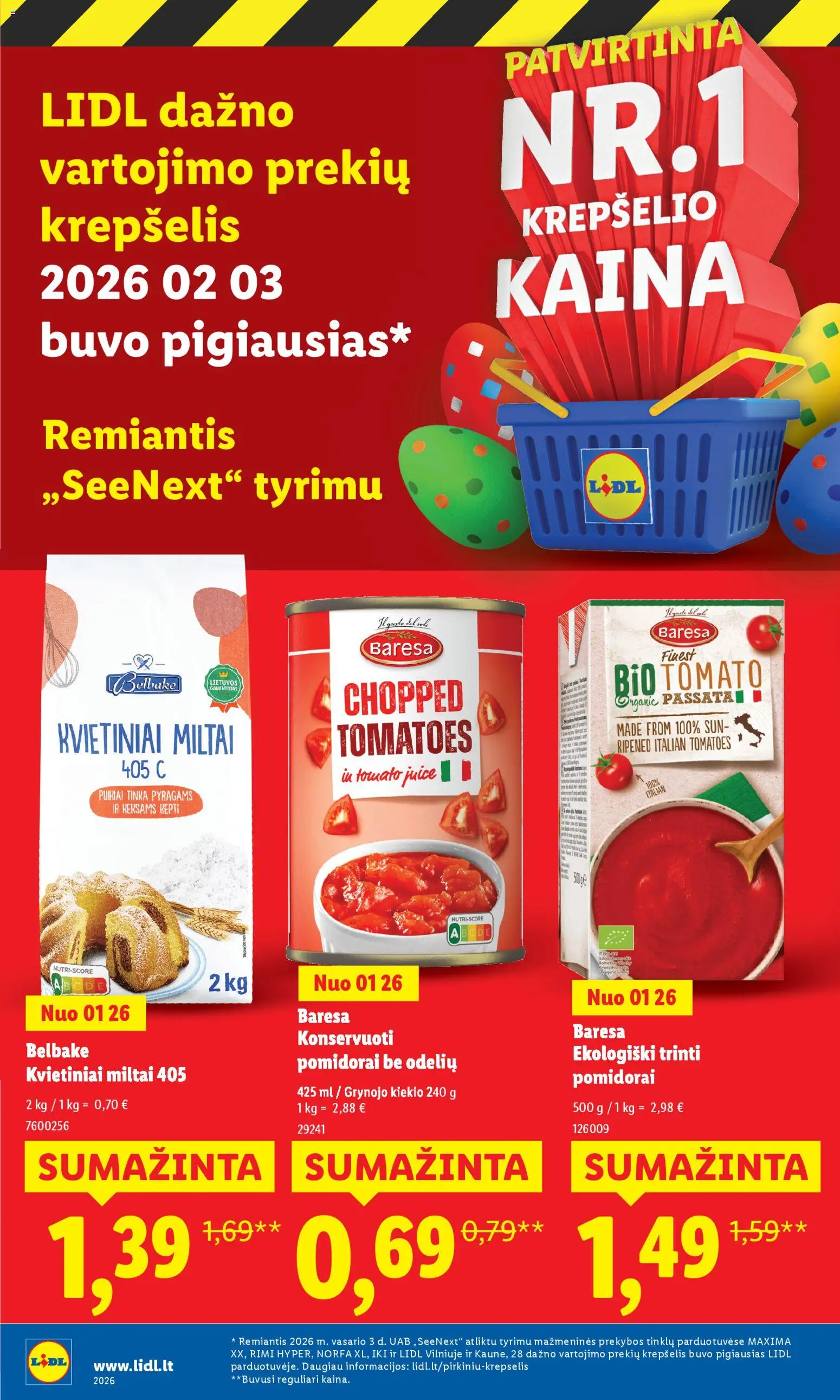 LIDL akcijos nuo 23.03.2026 | Puslapis: 42 | Prekių: Krepšelis, Miltai, Pomidorai
