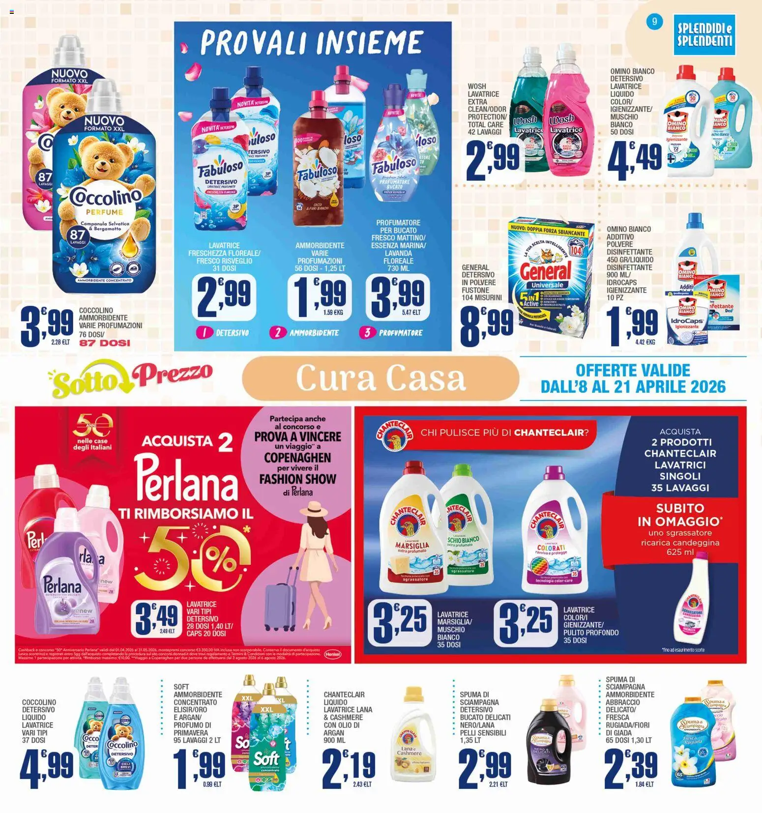 Volantino Splendidi e Splendenti del 08.04.2026 | Pagina: 9 | Prodotti: Sgrassatore, Olio, Lavatrice, Cocco