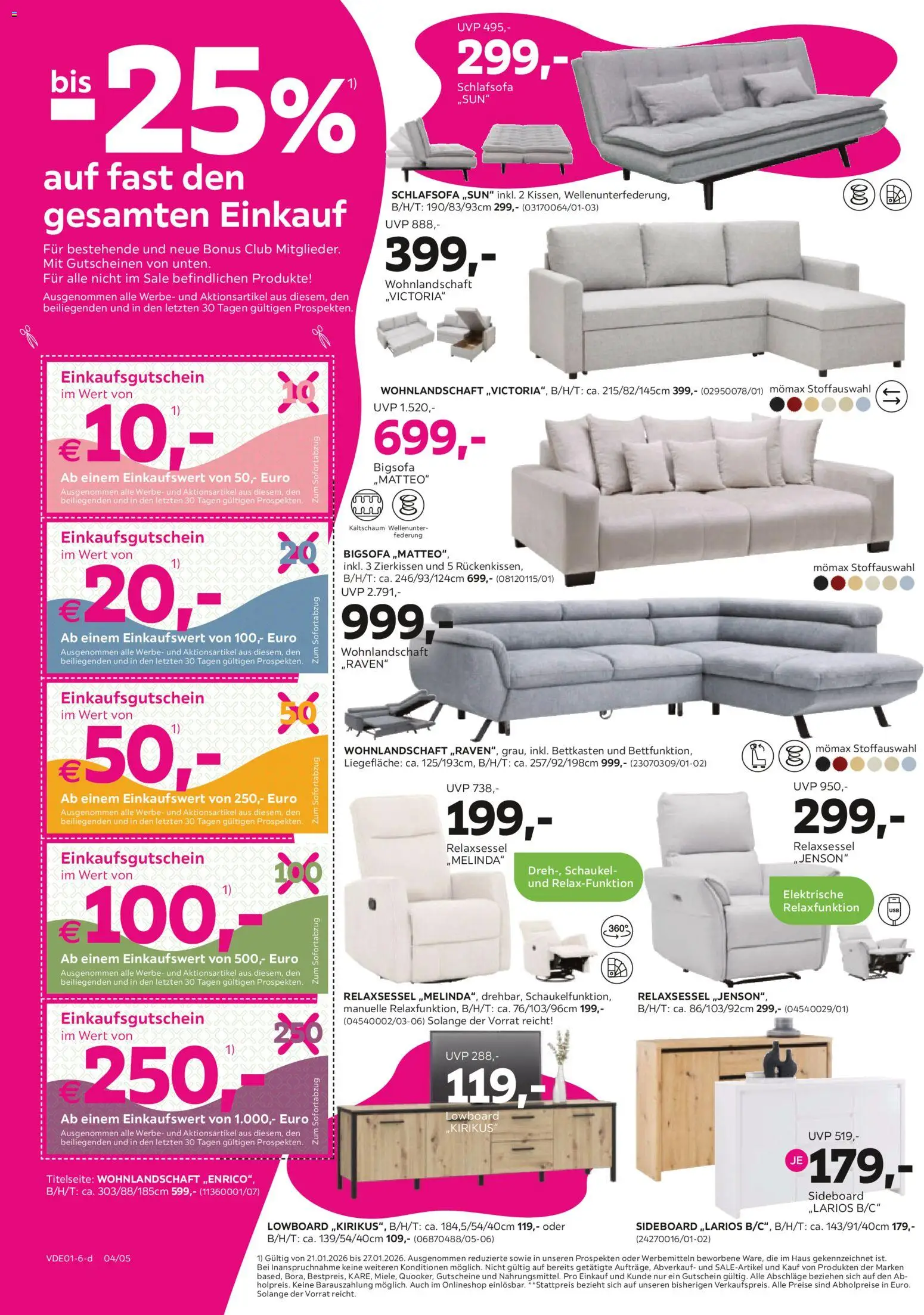 Mömax Prospekt 	 – gültig ab 19.01.2026 | Seite: 4 | Produkte: Sideboard, Schlafsofa, Bigsofa, Relaxsessel