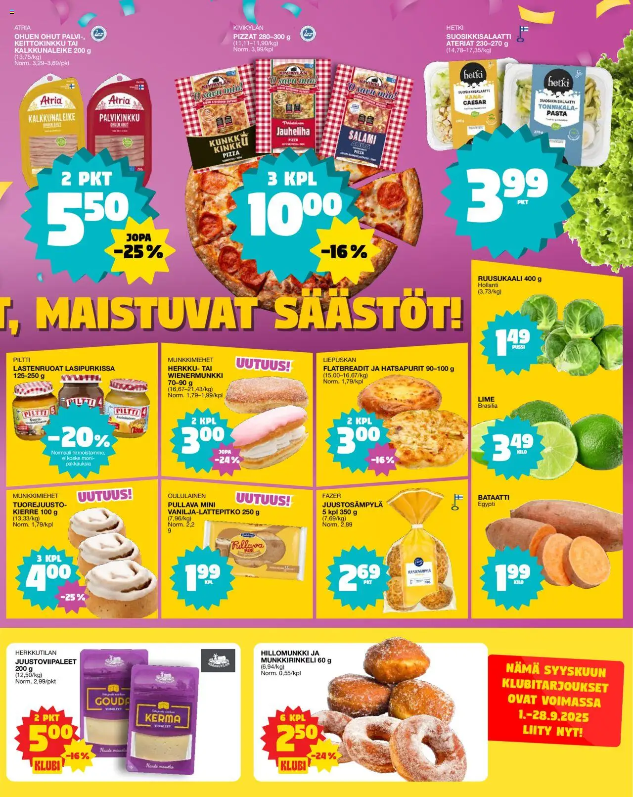 Tokmanni Ruokatarjoukset – voimassa 25.09.2025 alkaen | Sivu: 3 | Tuotteet: Kana, Bataatti, Salami, Pasta