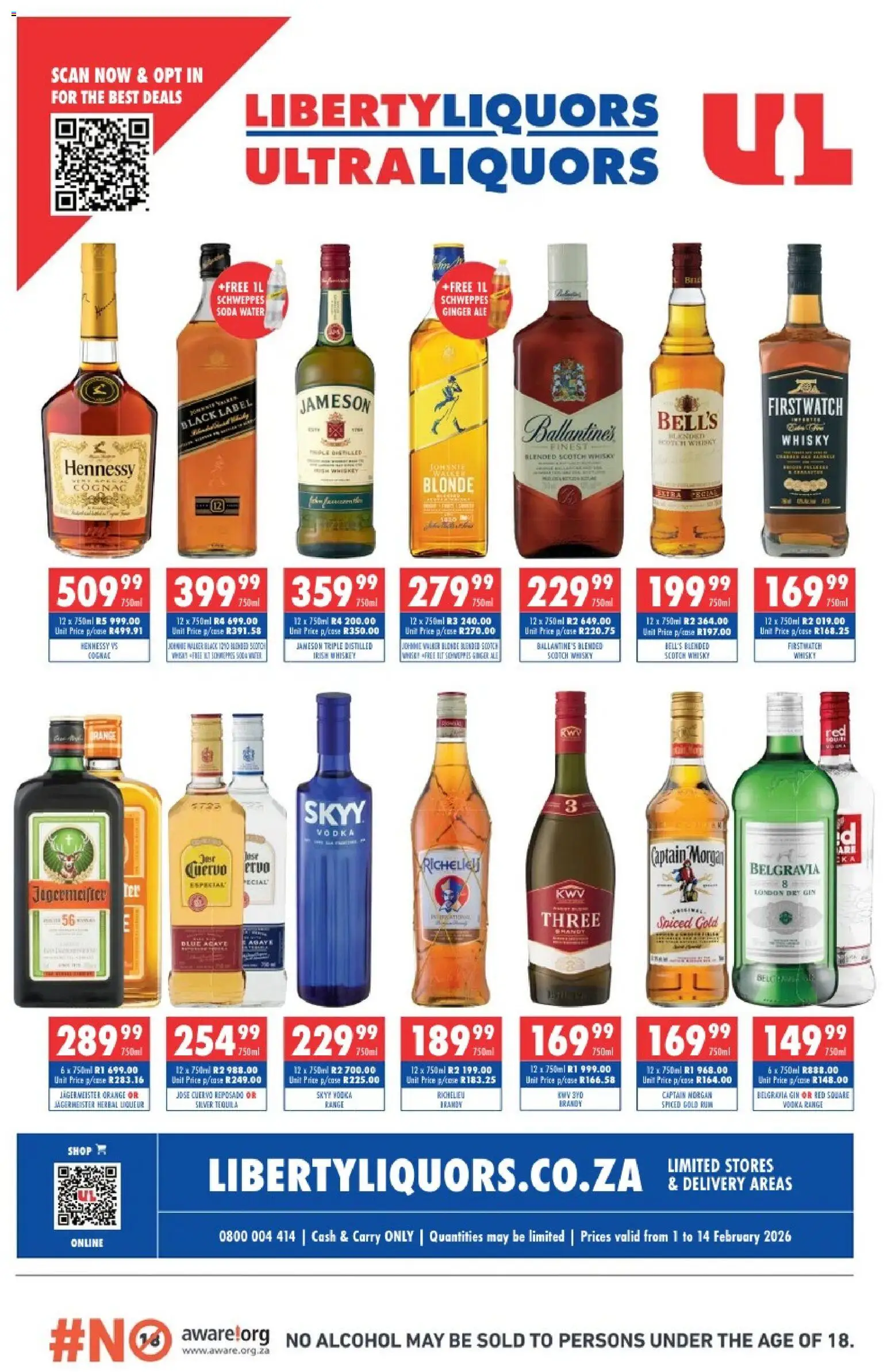 New Ultra Liquors catalogue – valid from 01.02.2026 | Page: 1 | Products: Rum, Gin, Vodka, Whiskey