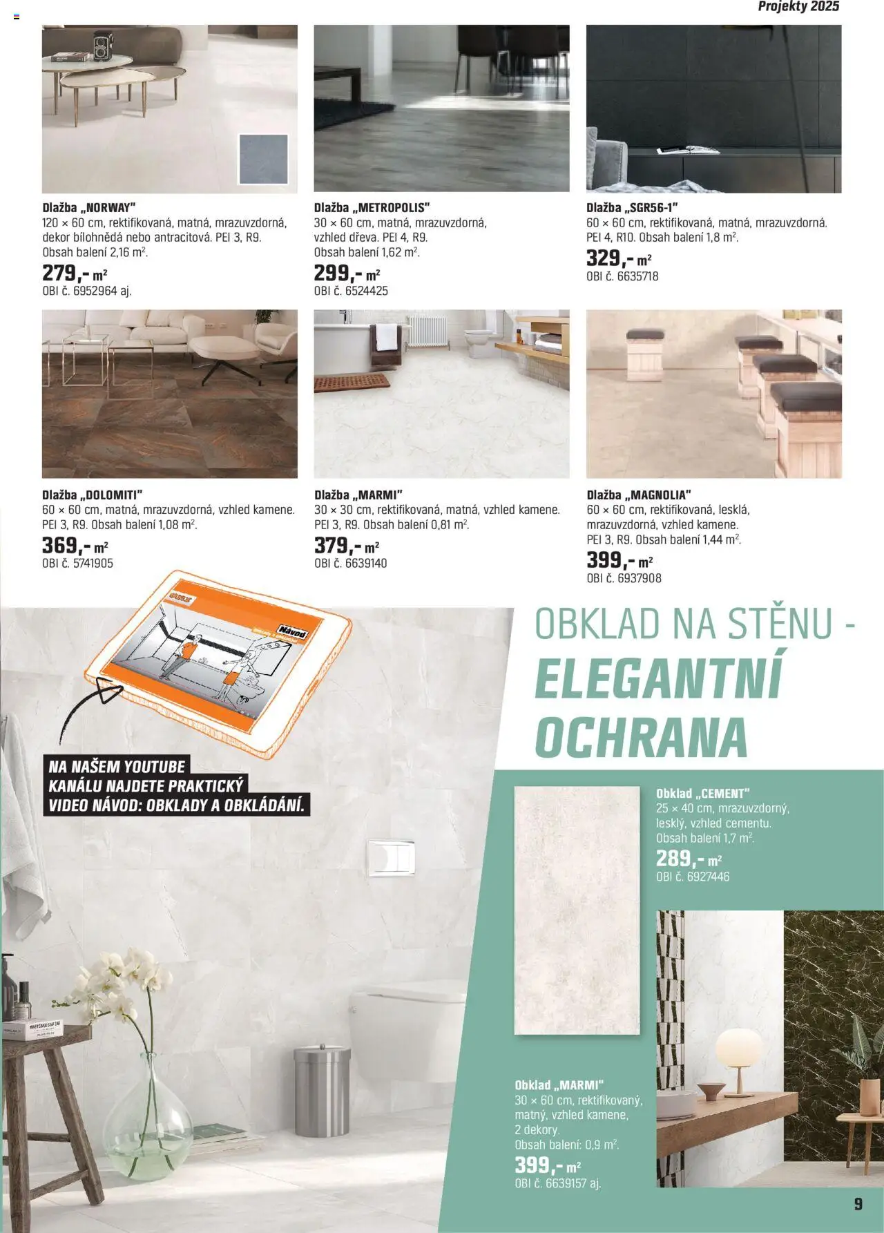 OBI leták - Vítejte doma od 15.09.2025 | Strana: 9 | Produkty: Dlažba, Video