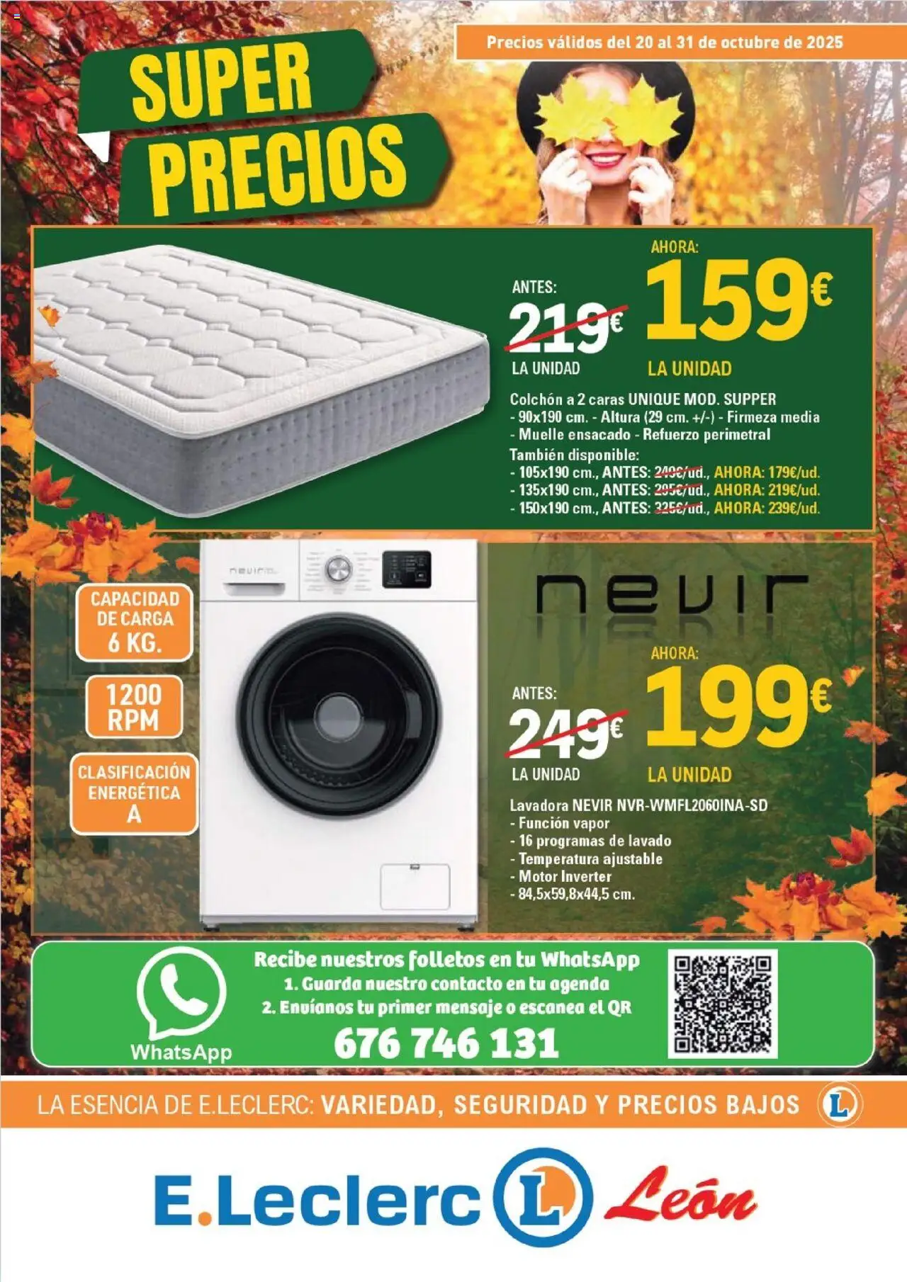 E.Leclerc folleto │ válido desde el 20.10.2025 | Página: 1 | Productos: Colchon, Lavadora