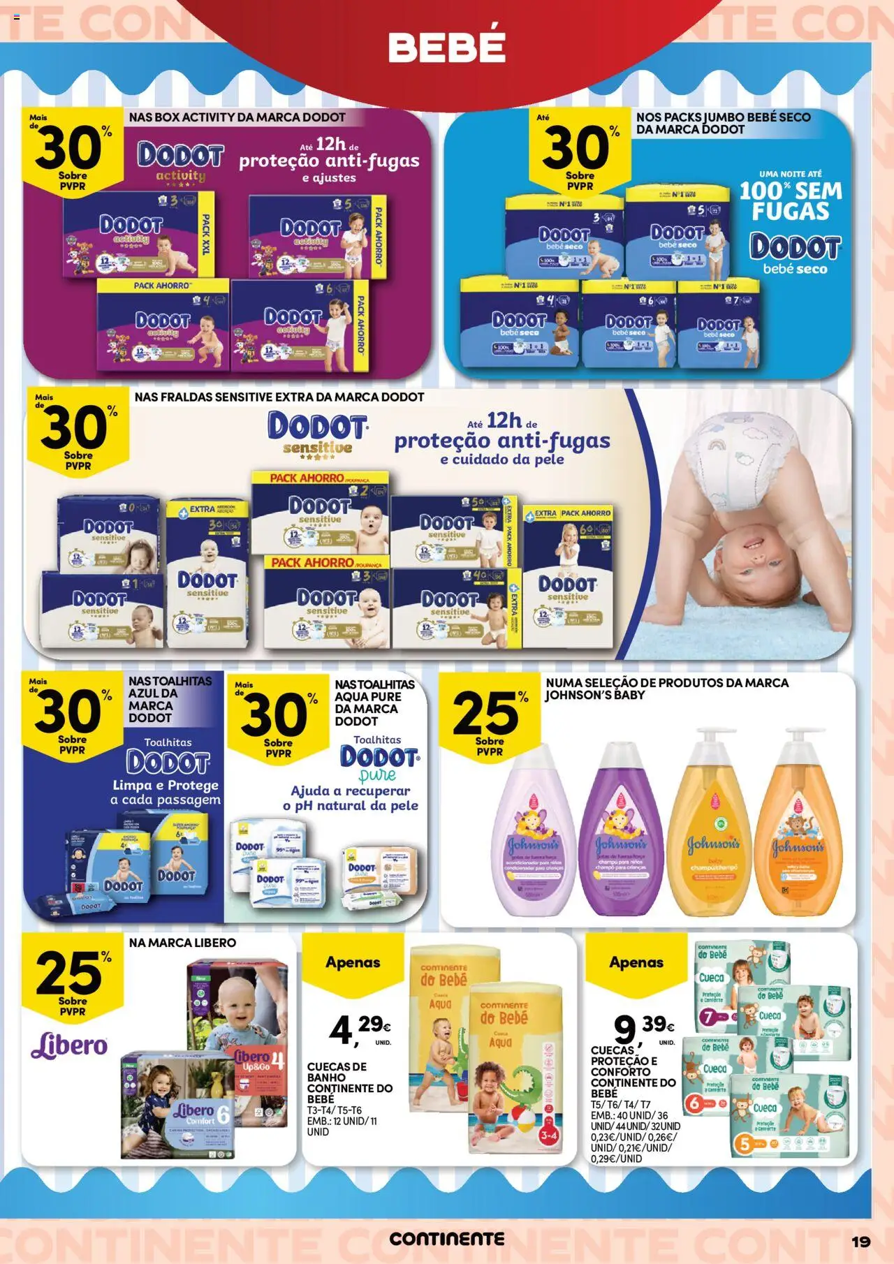 Continente Beleza │ válido de 19.08.2025 | Página: 19 | Produtos: Fraldas, Shampoo, Condicionador, Banho