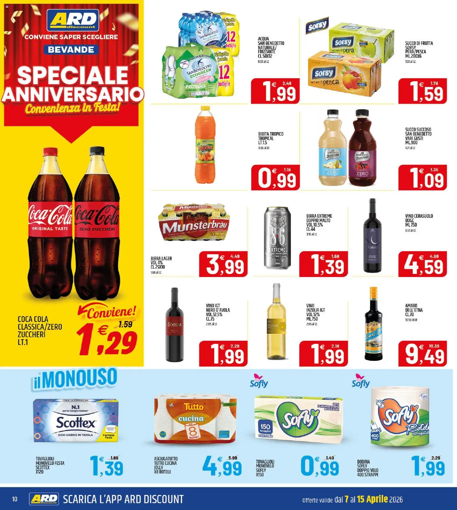 Volantino ARD Discount del 07.04.2026 | Pagina: 10 | Prodotti: Pera, Succo di frutta, Amaro, Coca Cola