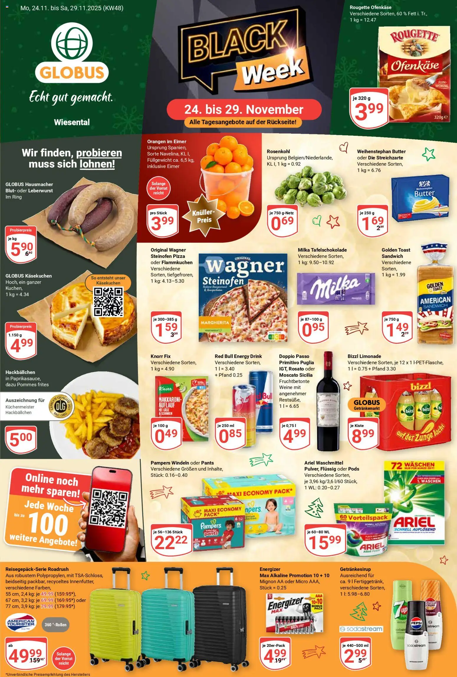 Globus prospekt Waghäusel-Wiesental	 – gültig ab 24.11.2025 | Seite: 1 | Produkte: Orangen, Weihenstephan butter, Doppio Passo, Pepsi