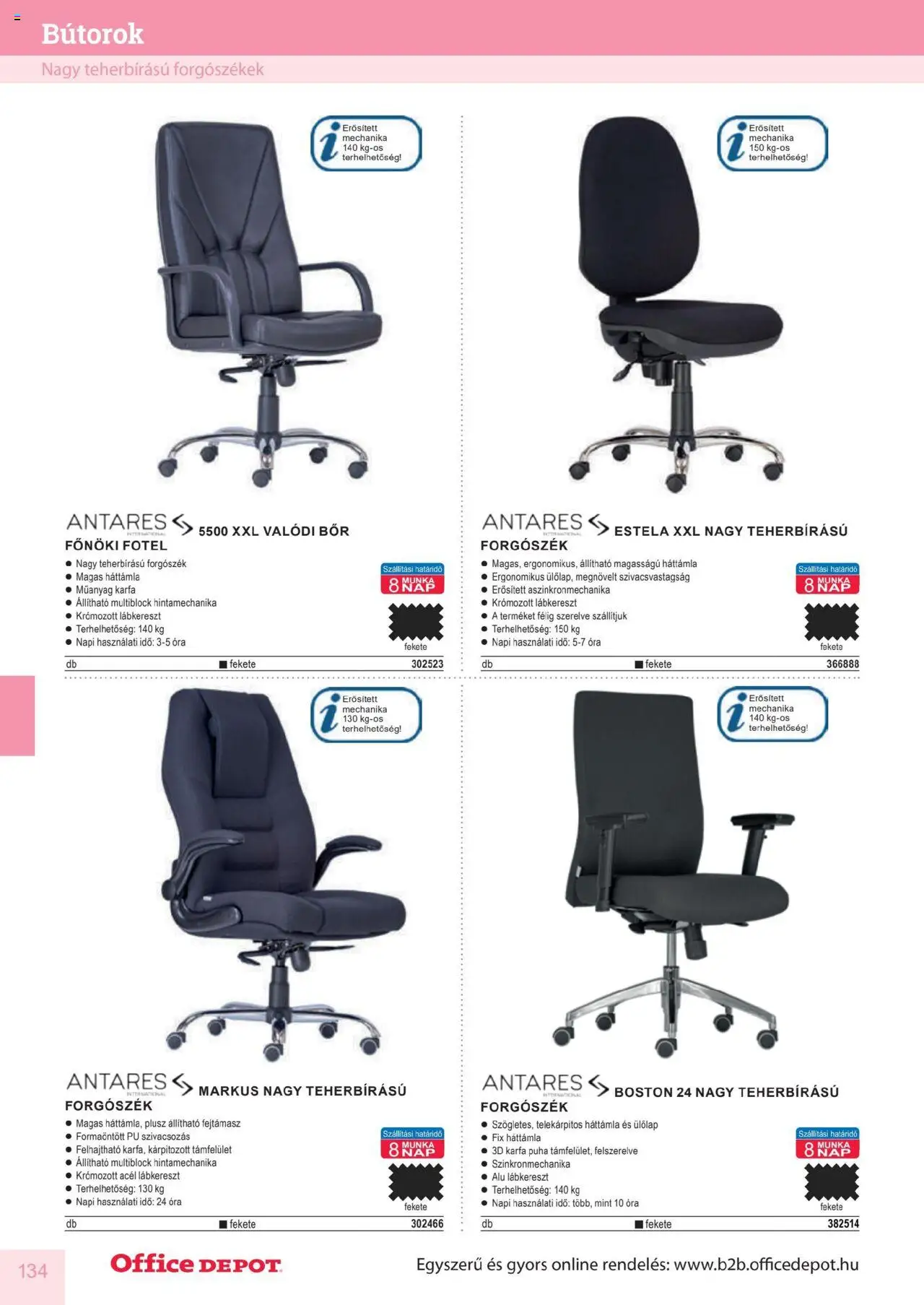 Office Depot akciós ujság - amely érvényes a következő dátumtól: 10.04.2025 | Oldal: 134 | Termékek: Forgószék, Fotel, Bor, Óra