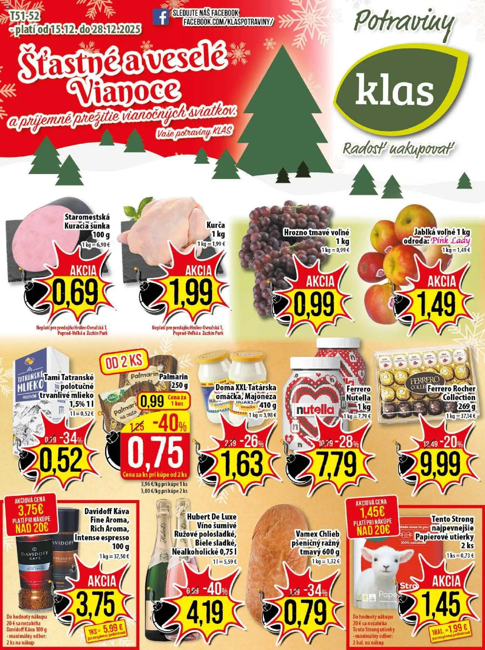 Nové Klas akcie – leták je platný od 15.12.2025 | Strana: 1 | Produkty: Palmarin, Omáčka, Kurča, Hrozno