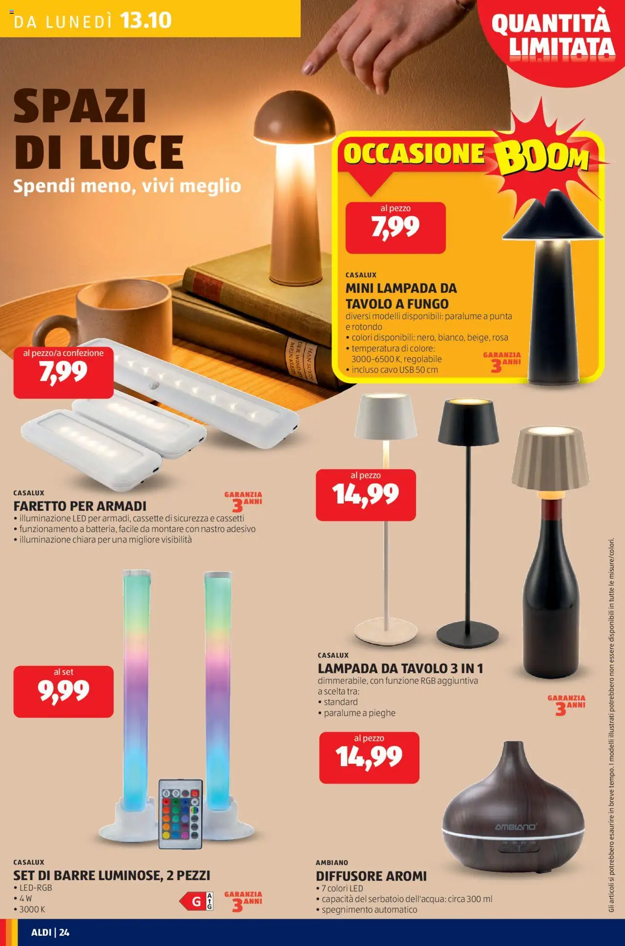 Volantino Aldi del 13.10.2025 | Pagina: 24 | Prodotti: Paralume, Cavo, USB, Lampada