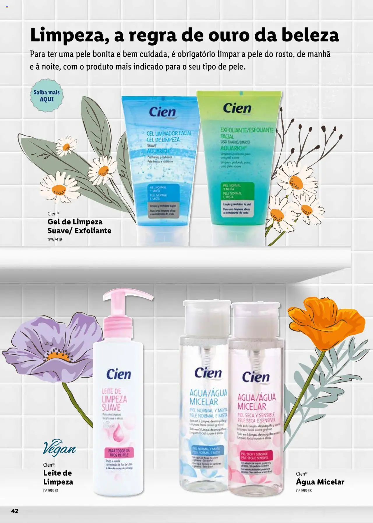 Lidl Cien - Beleza Inteligente │ válido de 26.02.2024 | Página: 42 | Produtos: Água micelar, Leite, Gel de limpeza