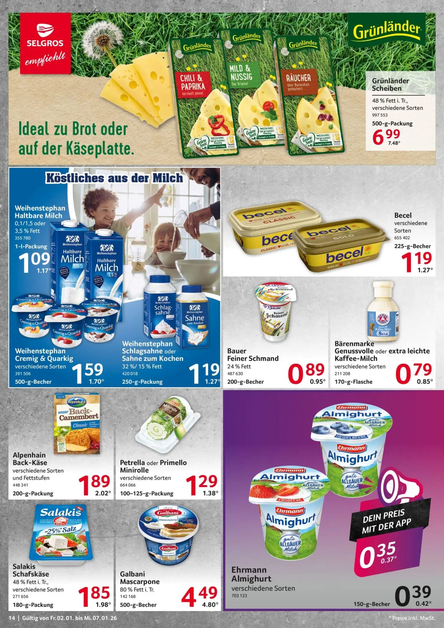 Selgros Prospekt 	 – gültig ab 02.01.2025 | Seite: 14 | Produkte: Ehrmann almighurt, Haltbare milch, Paprika, Schafskase