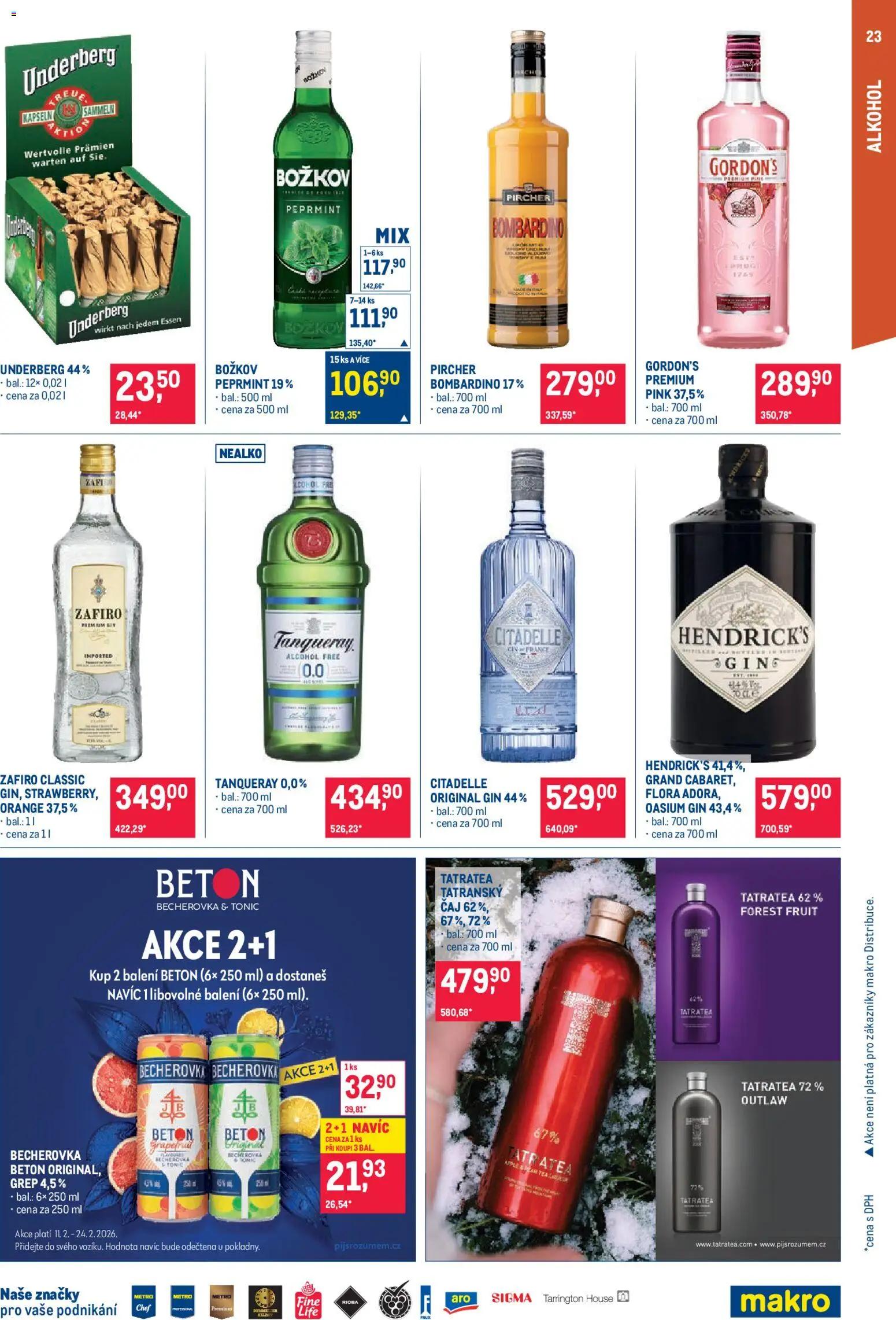 Makro leták - Pro milovníky jídla od 11.02.2026 | Strana: 23 | Produkty: Čaj, Bombardino, Becherovka, Tatratea