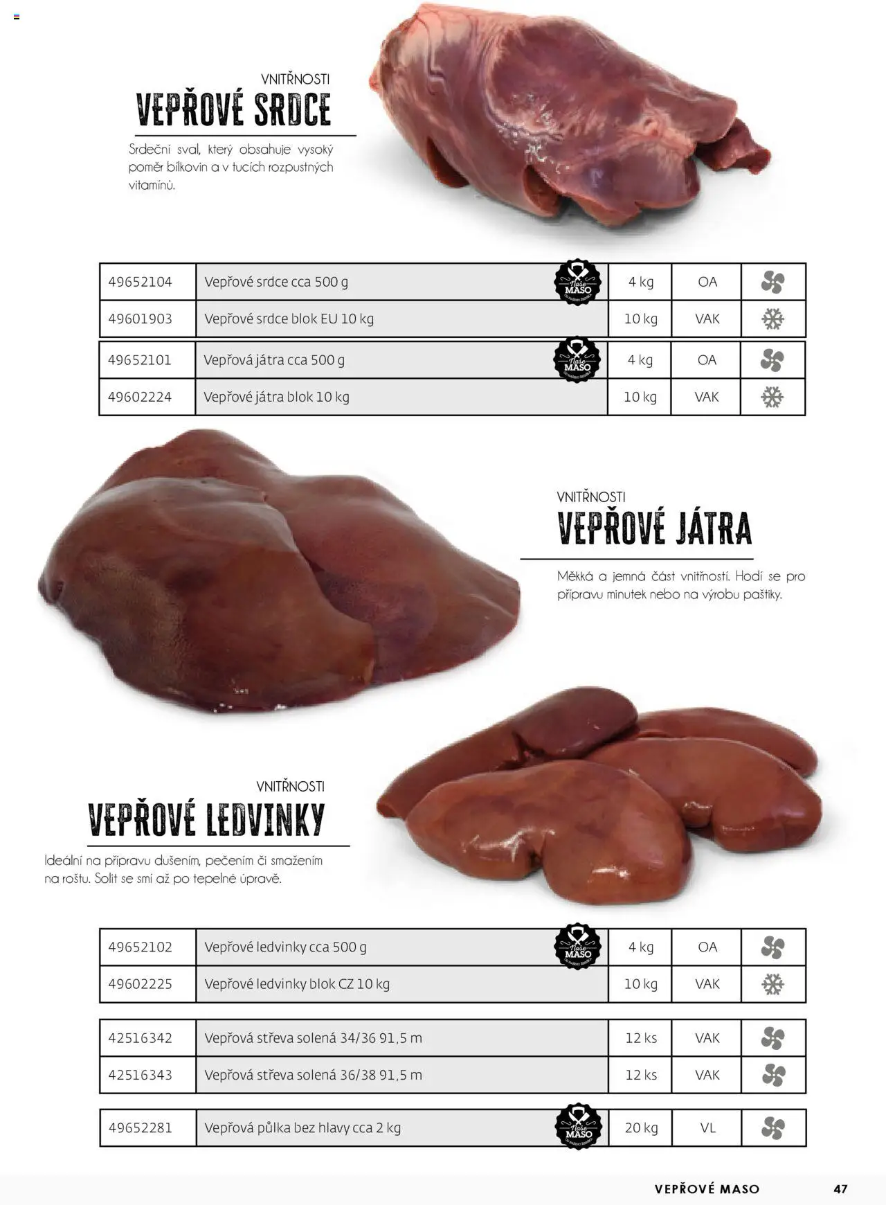 Jip katalalog - Maso 2025 od 01.01.2025 | Strana: 47 | Produkty: Vepřové maso, Vepřová půlka, Vepřová játra, Maso