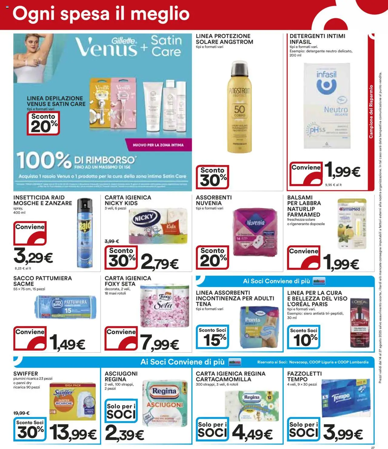 Volantino Ipercoop del 14.08.2025 | Pagina: 27 | Prodotti: Rasoio, Fazzoletti, Data, Insetticida