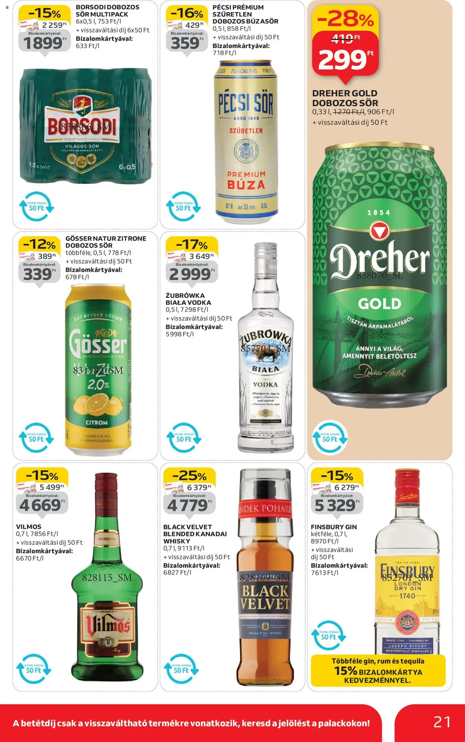 Auchan akciós ujság - amely érvényes a következő dátumtól: 15.01.2026 | Oldal: 21 | Termékek: Búzasör, Gösser, Sör, Gin