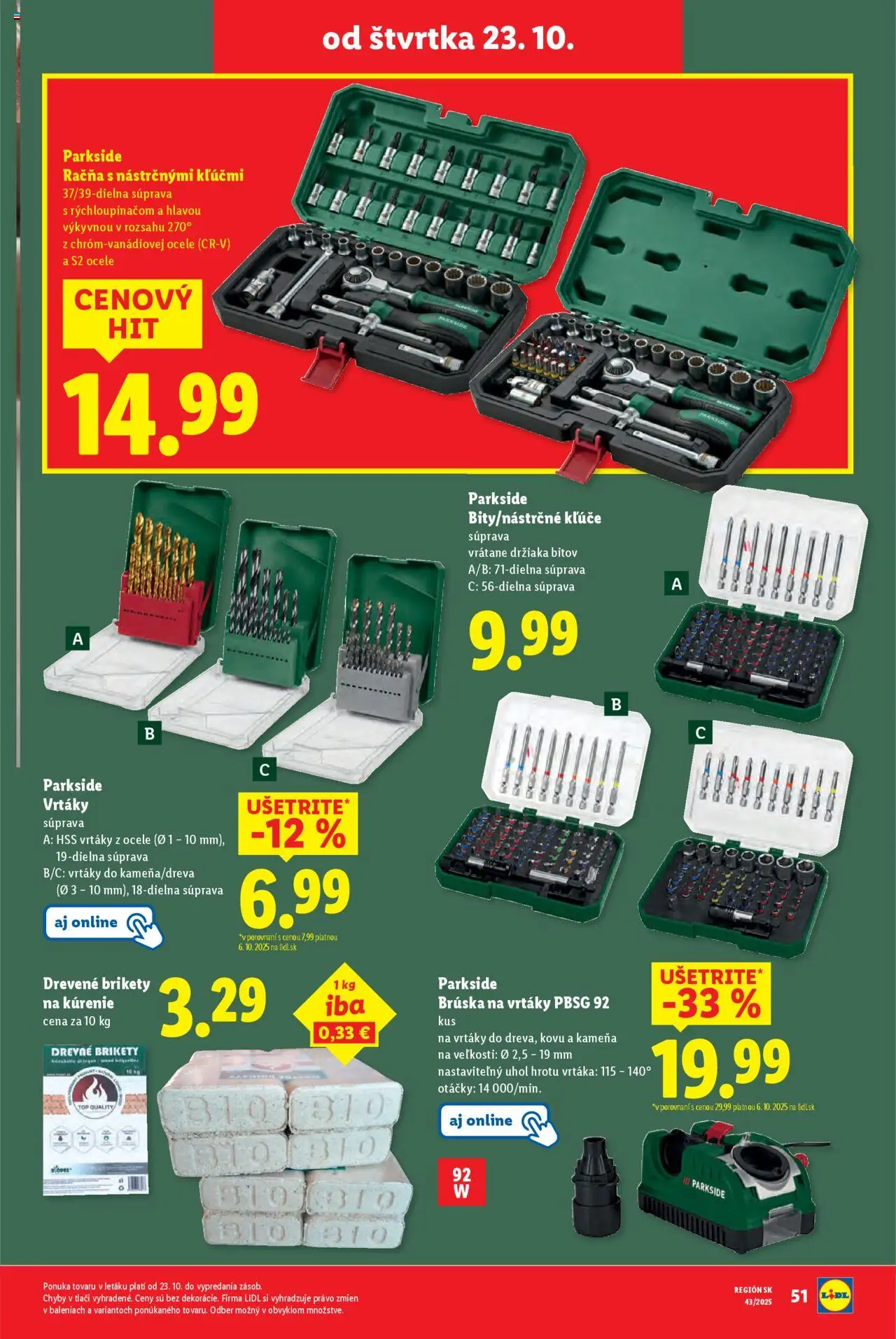 Nové Lidl akcie – leták je platný od 20.10.2025 | Strana: 89 | Produkty: Parkside, Brikety