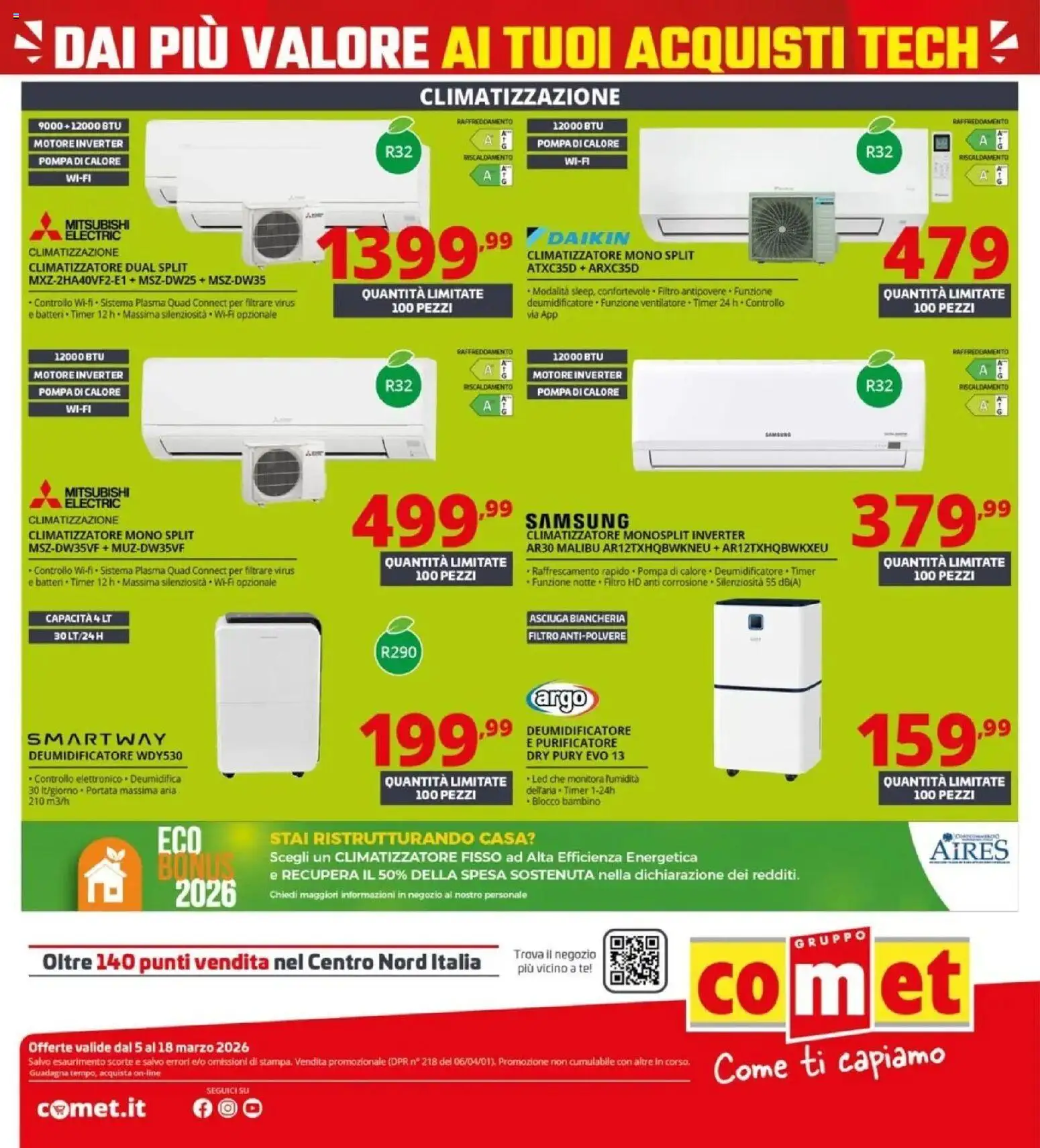 Volantino Comet del 05.03.2026 | Pagina: 36 | Prodotti: Climatizzatore, Deumidificatore, Tè, Samsung