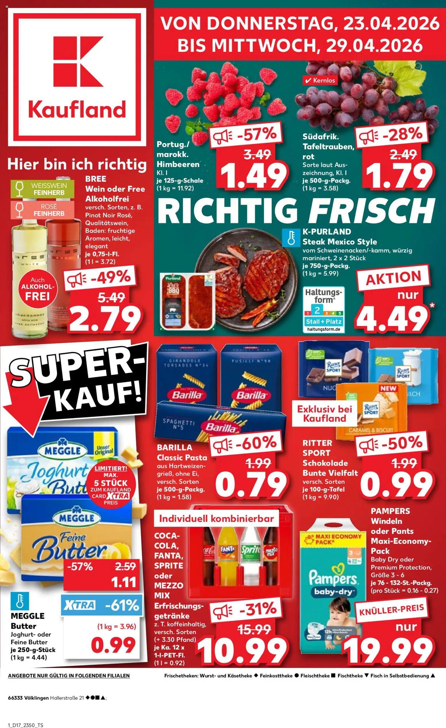 Kaufland Prospekt Völklingen	 – gültig ab 23.04.2026 | Seite: 1 | Produkte: Joghurt, Barilla, Schokolade, Pampers