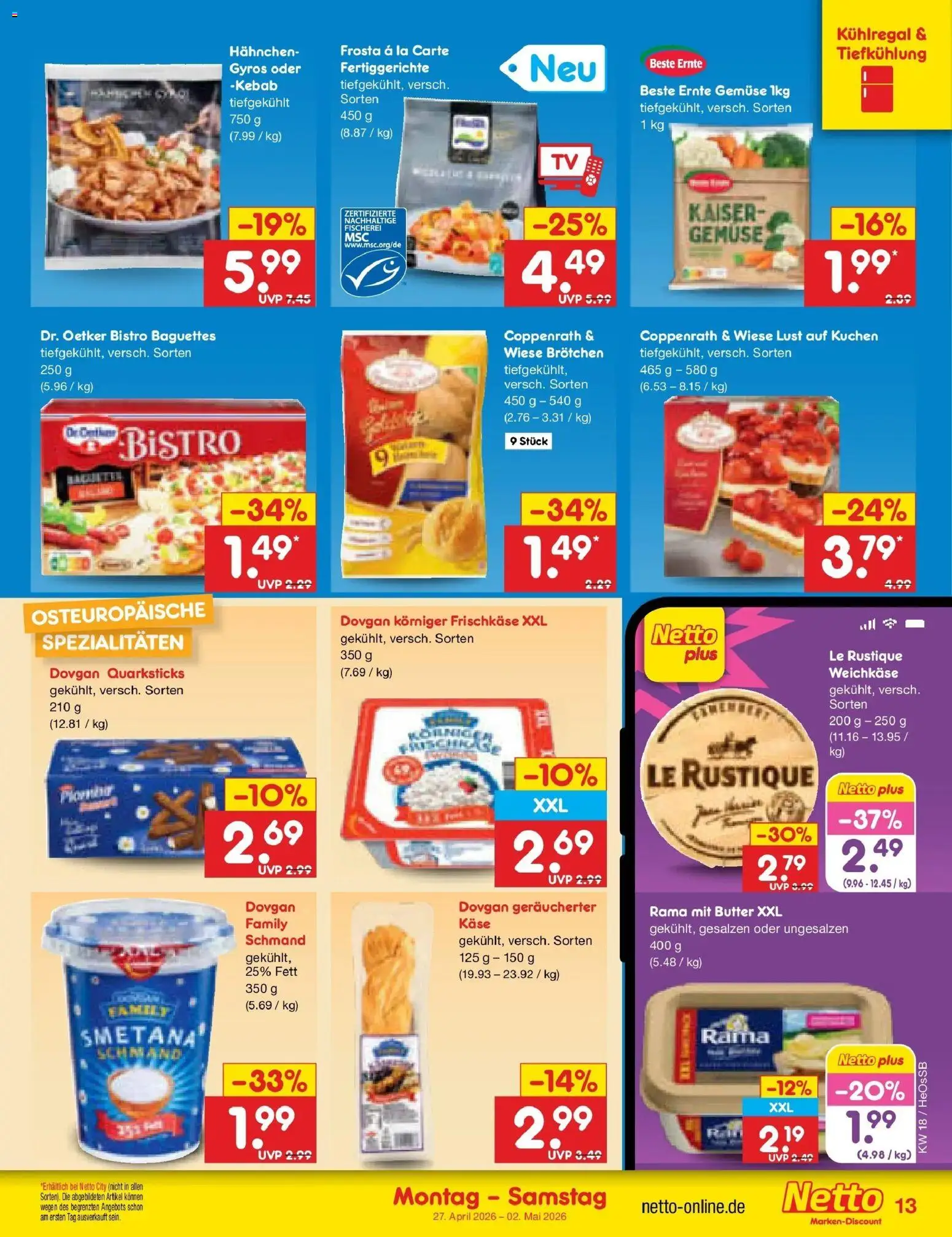 Netto Marken-Discount Prospekt Kröpelin	 – gültig ab 27.04.2026 | Seite: 15 | Produkte: Hahnchen, Rama, Fertiggerichte, Frischkase