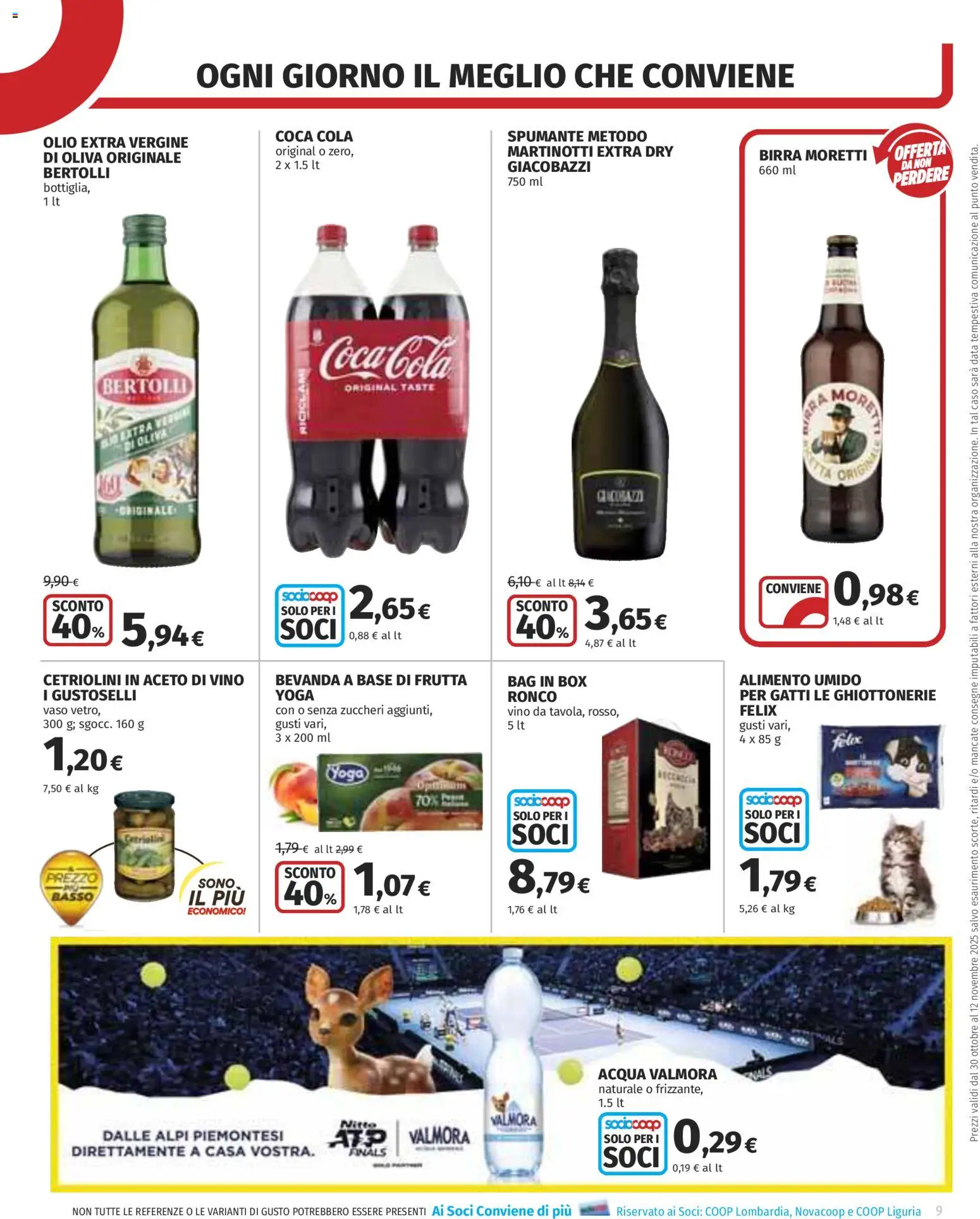 Volantino COOP del 30.10.2025 | Pagina: 9 | Prodotti: Vino, Birra Moretti, Cetriolini, Coca Cola