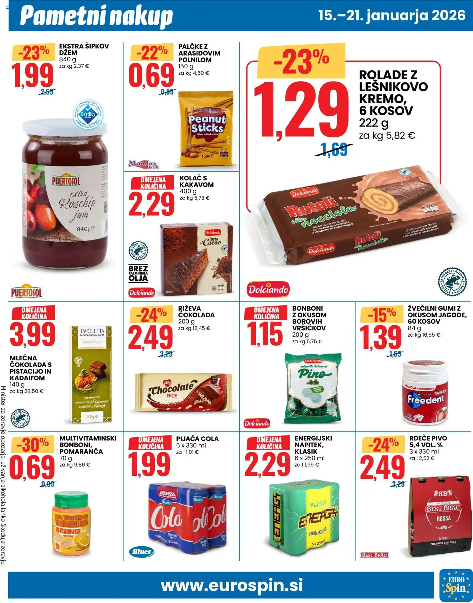 Novi Eurospin katalog ponudbe – veljaven od 15.01.2026 | Stran: 9 | Izdelki: Kolač, Bonboni, Torta, Pivo