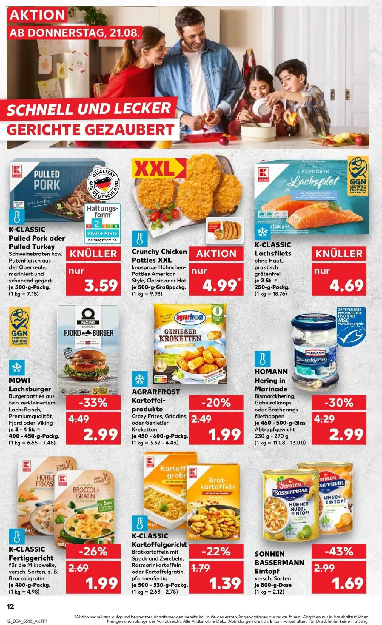 Kaufland prospekt Bergisch Gladbach	 - gültig ab dem 21.08.2025 | Seite: 12 | Produkte: Hahnchen, Burger, Kartoffeln