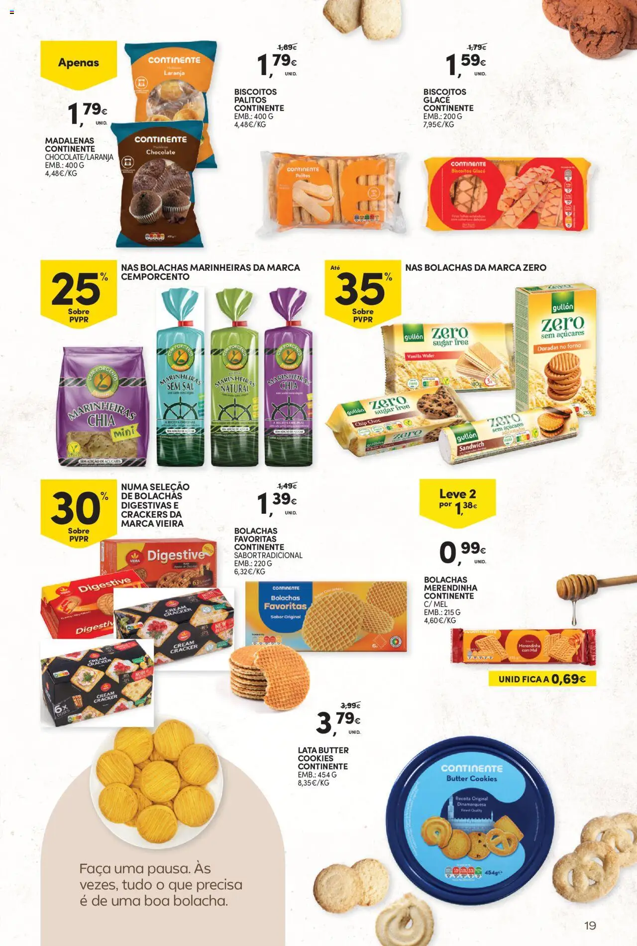 Continente - Bebidas Quentes │ válido de 14.10.2025 | Página: 19 | Produtos: Bolachas, Marinheiras chia, Sal, Açúcar