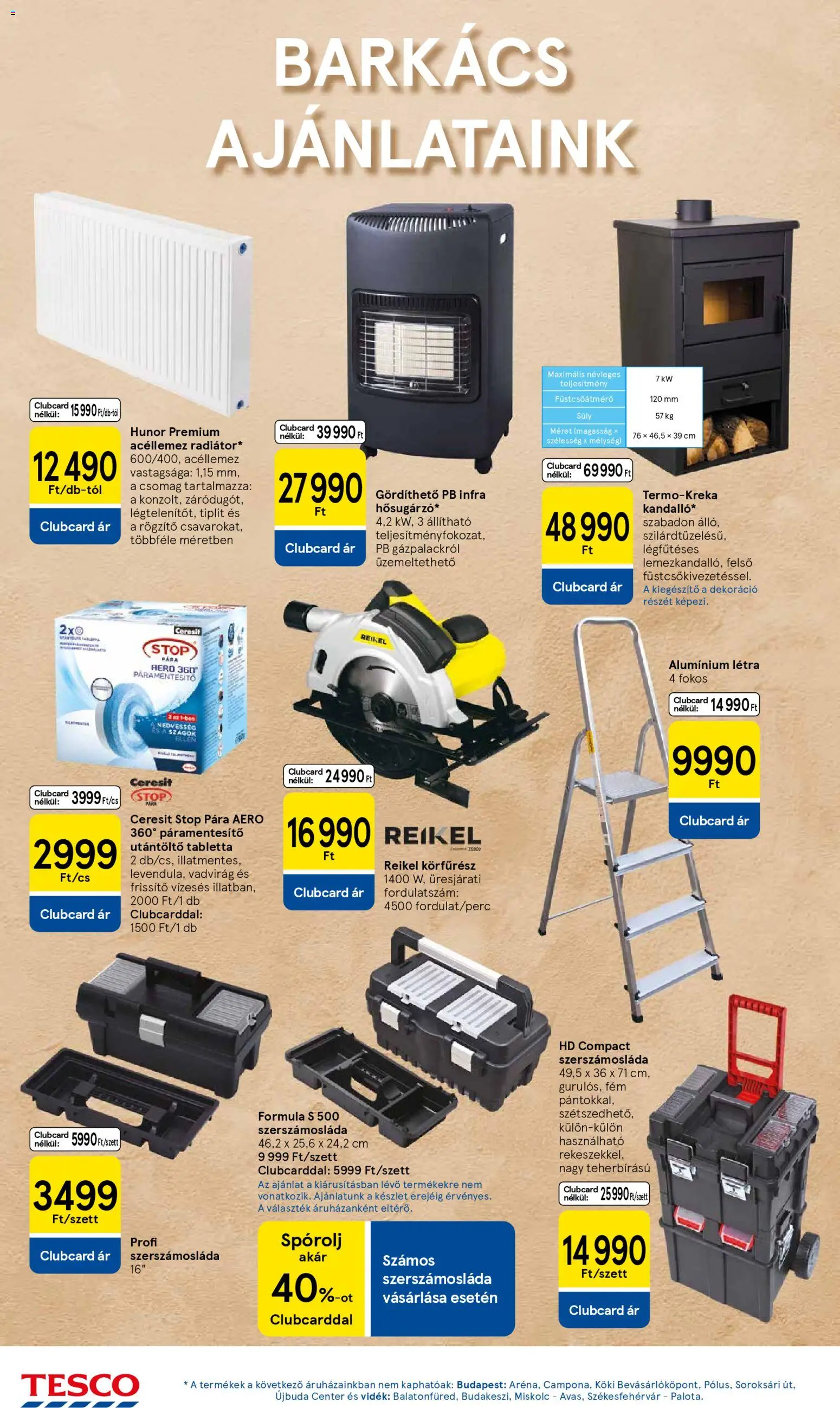 Tesco akciós ujság - amely érvényes a következő dátumtól: 15.01.2026 | Oldal: 30 | Termékek: Páramentesítő, Körfűrész, Létra, Szerszámosláda