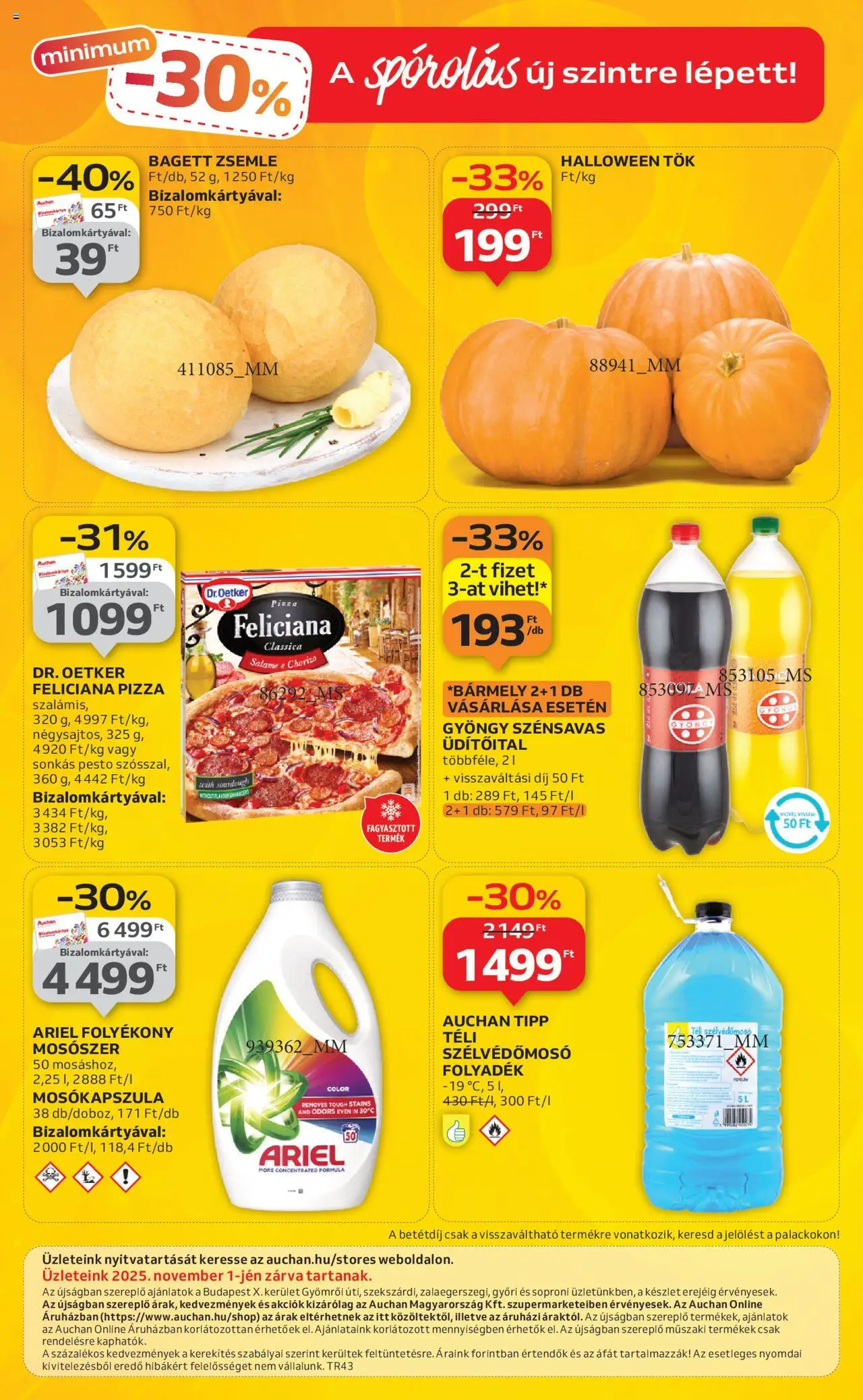 Auchan akciós ujság - amely érvényes a következő dátumtól: 24.10.2025 | Oldal: 16 | Termékek: Ariel, Bagett, Halloween tök, Mosószer