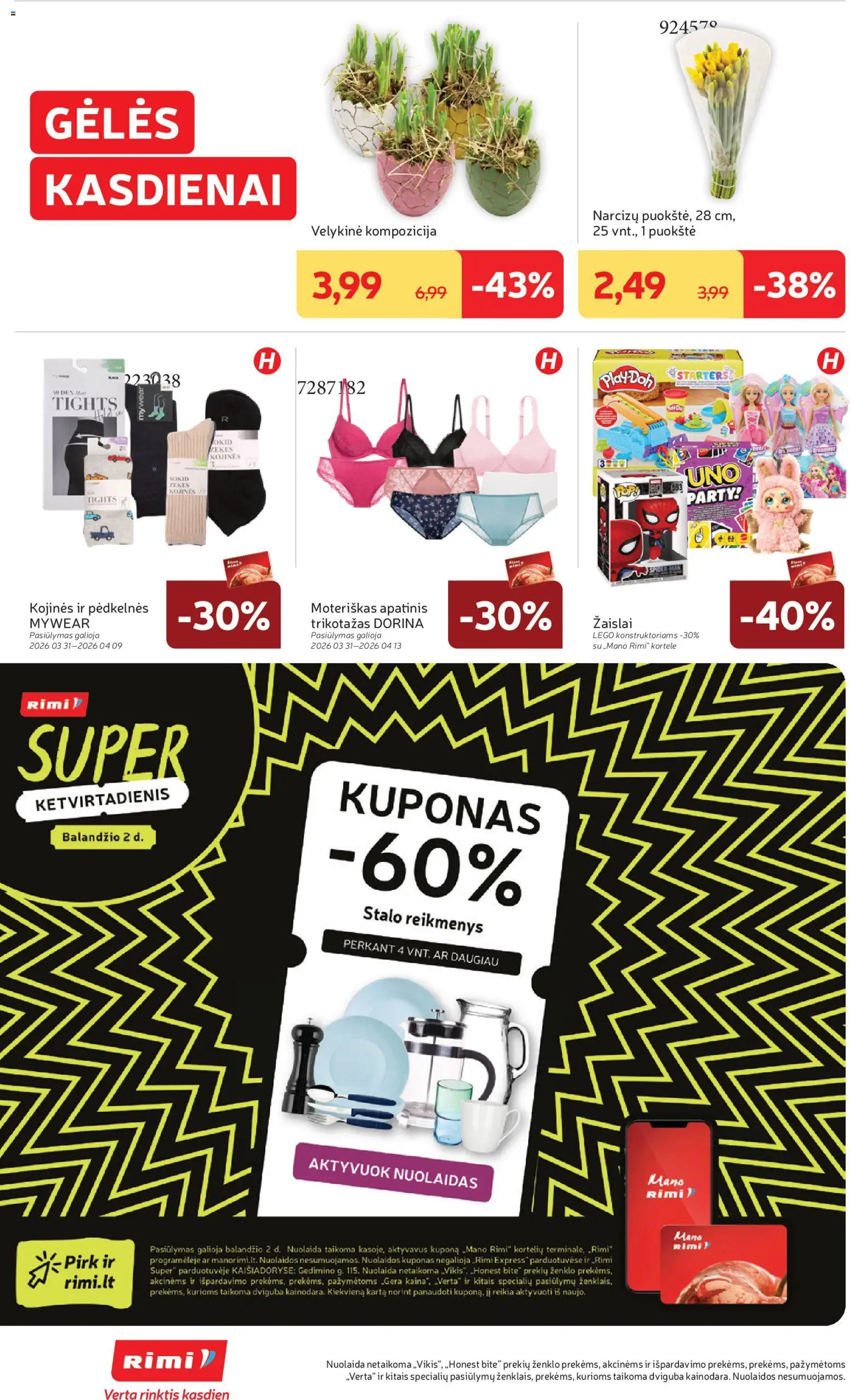 Rimi akcijos nuo 31.03.2026 | Puslapis: 36 | Prekių: Pėdkelnės, Kojinės