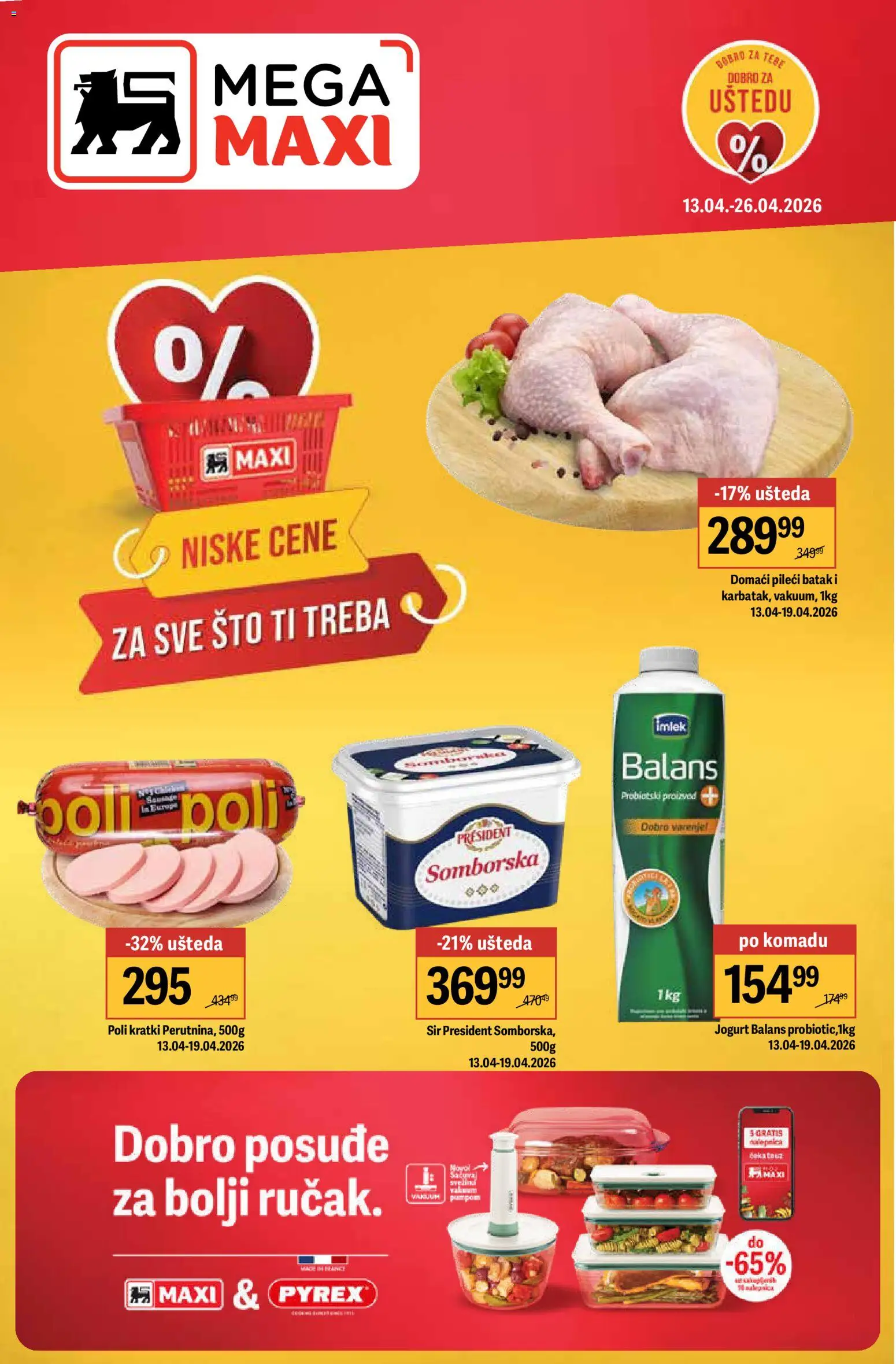 Mega Maxi katalog - važi od 13.04.2026 | Strana: 1 | Proizvode: Sto, Pileći batak, Sir, Jogurt