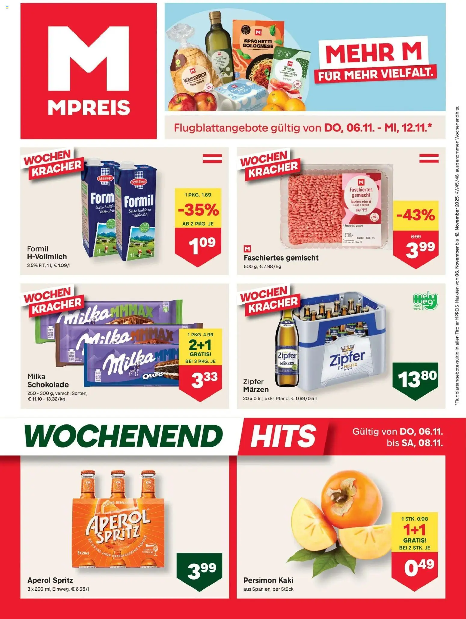 MPREIS Pfunds gültig ab 06.11.2025 | Seite: 1 | Produkte: Eis, Kaki, Hajdina liszt, Schokolade