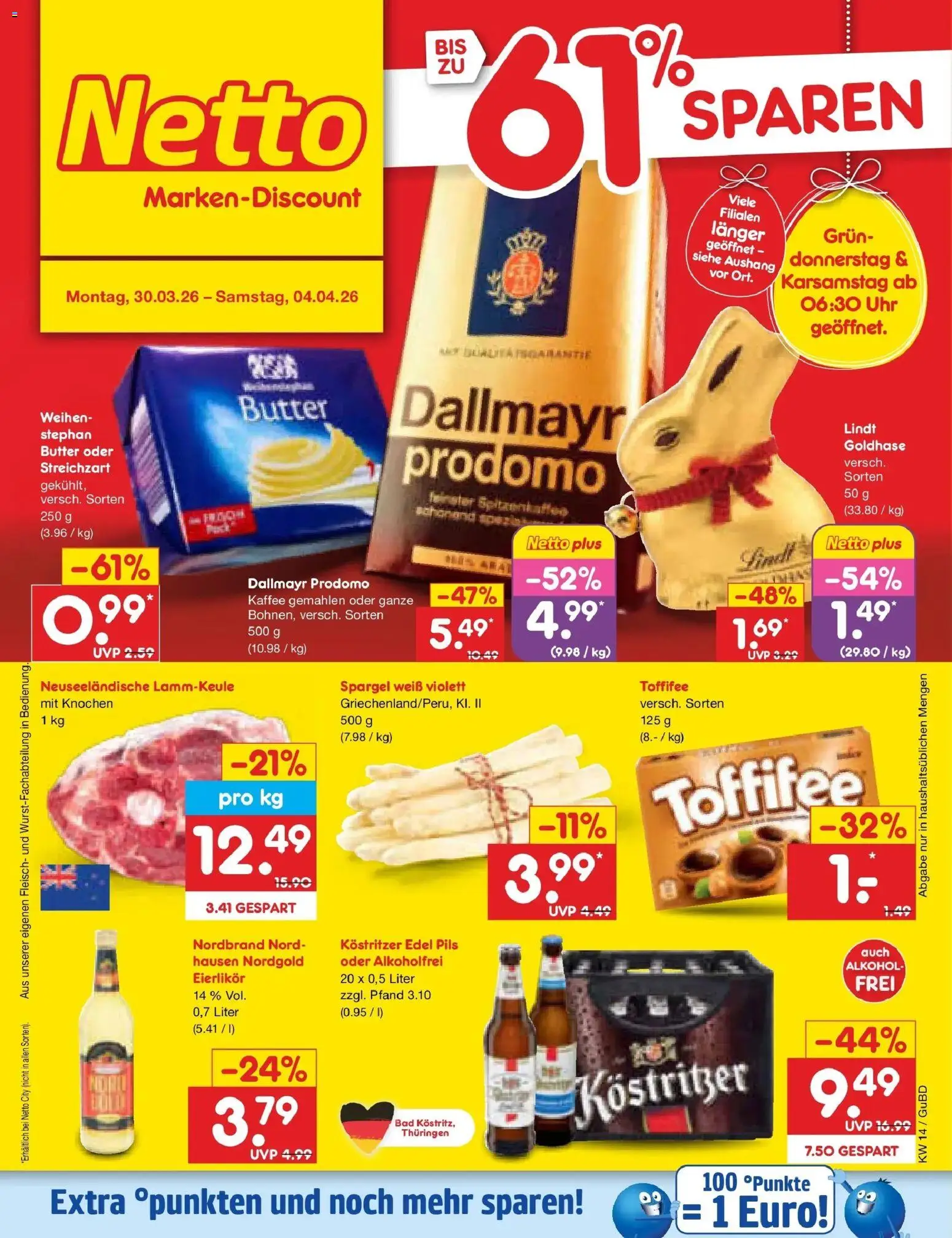 Netto Marken-Discount Prospekt Augustusburg	 – gültig ab 30.03.2026 | Seite: 1 | Produkte: Kaffee, Bad, Toffifee, Dallmayr prodomo