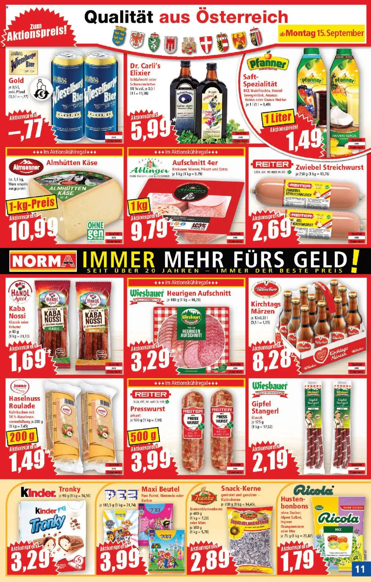 Norma Flugblatt gültig ab 08.09.2025 | Seite: 11 | Produkte: Zucker, Wurst, Käse, Saft