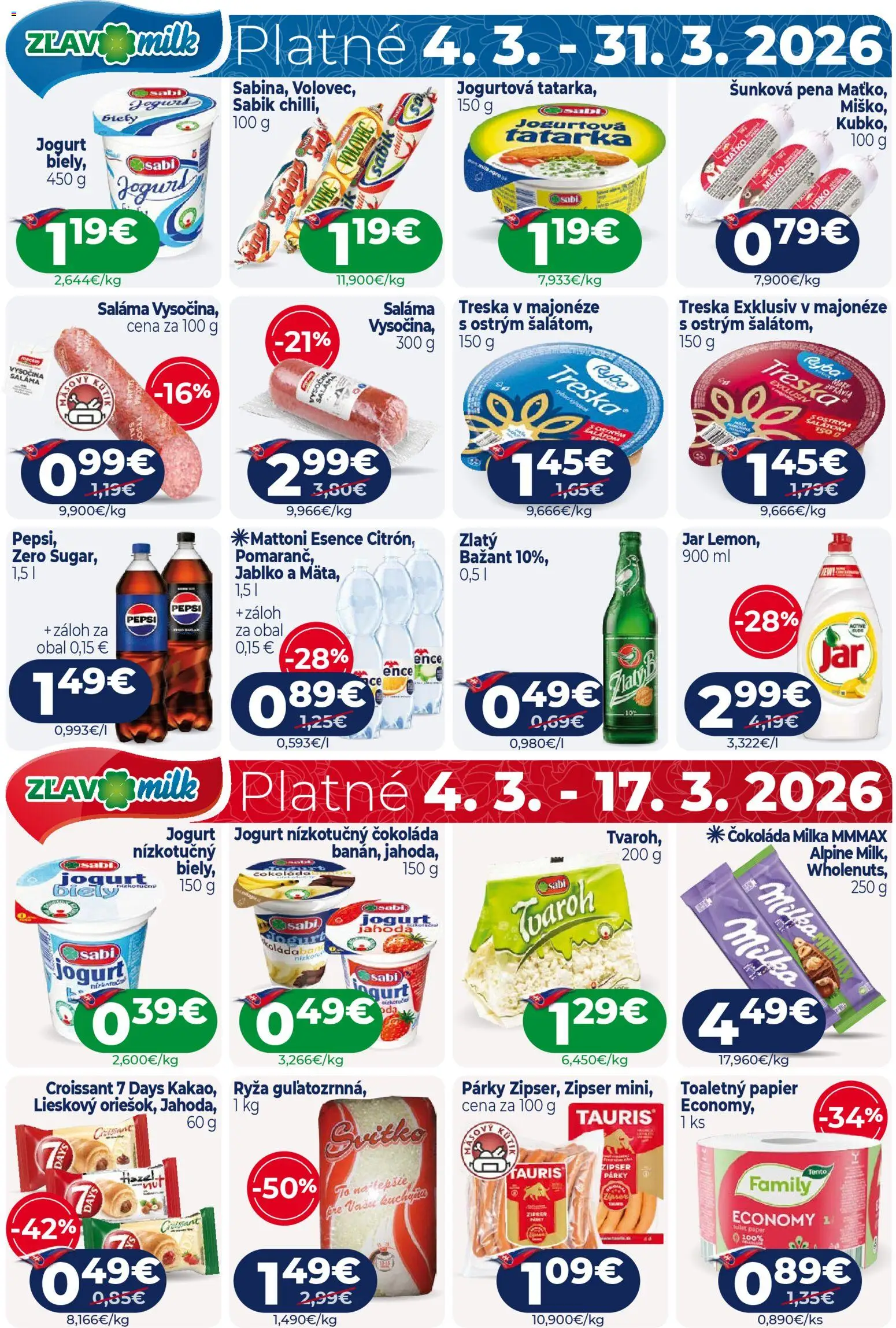 Nové Milk Agro akcie – leták je platný od 04.03.2026 | Strana: 16 | Produkty: Croissant, Čokoláda, Milka, Treska
