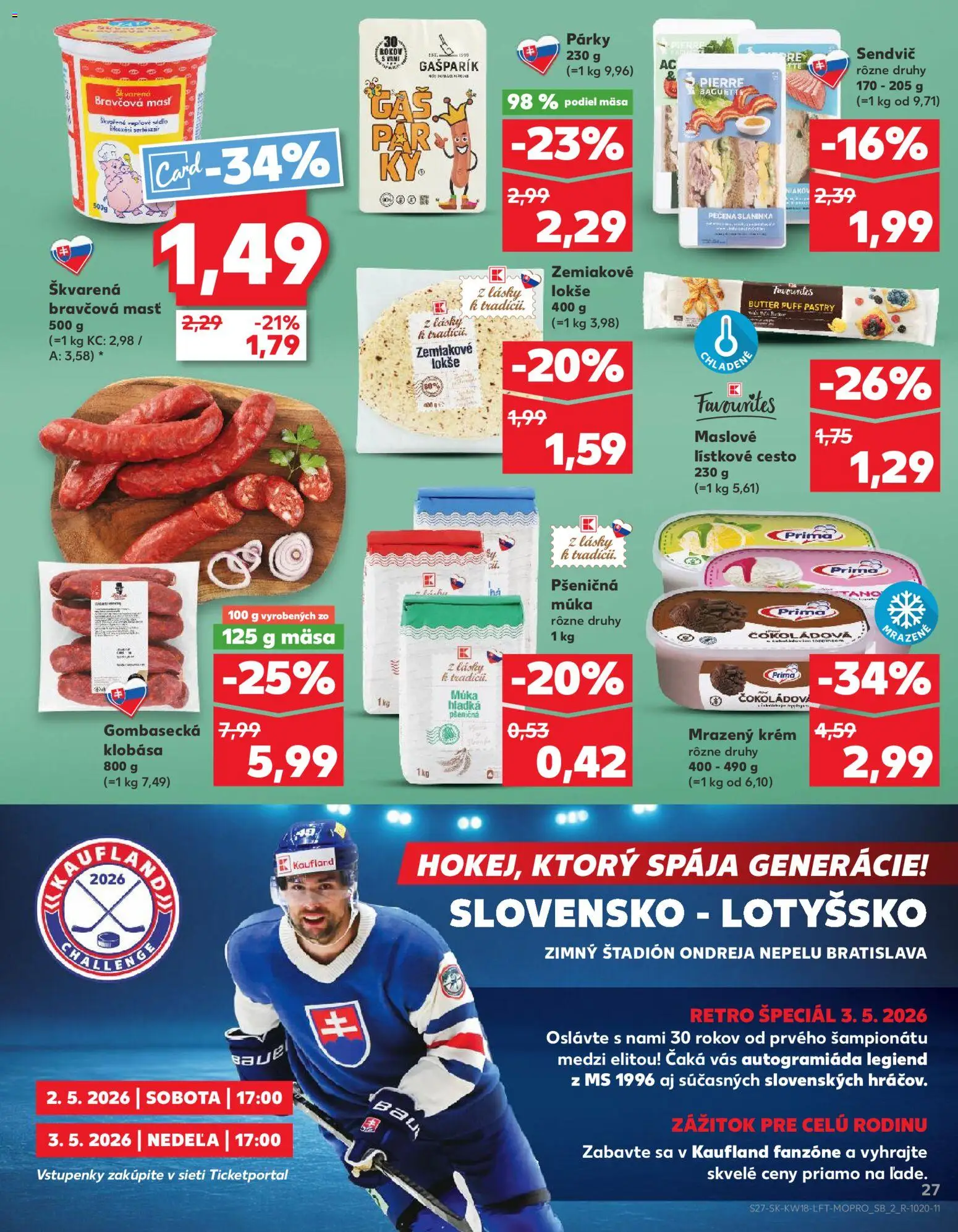 Nové Kaufland akcie – leták je platný od 30.04.2026 | Strana: 27 | Produkty: Pšeničná múka, Lístkové cesto, Múka, Párky