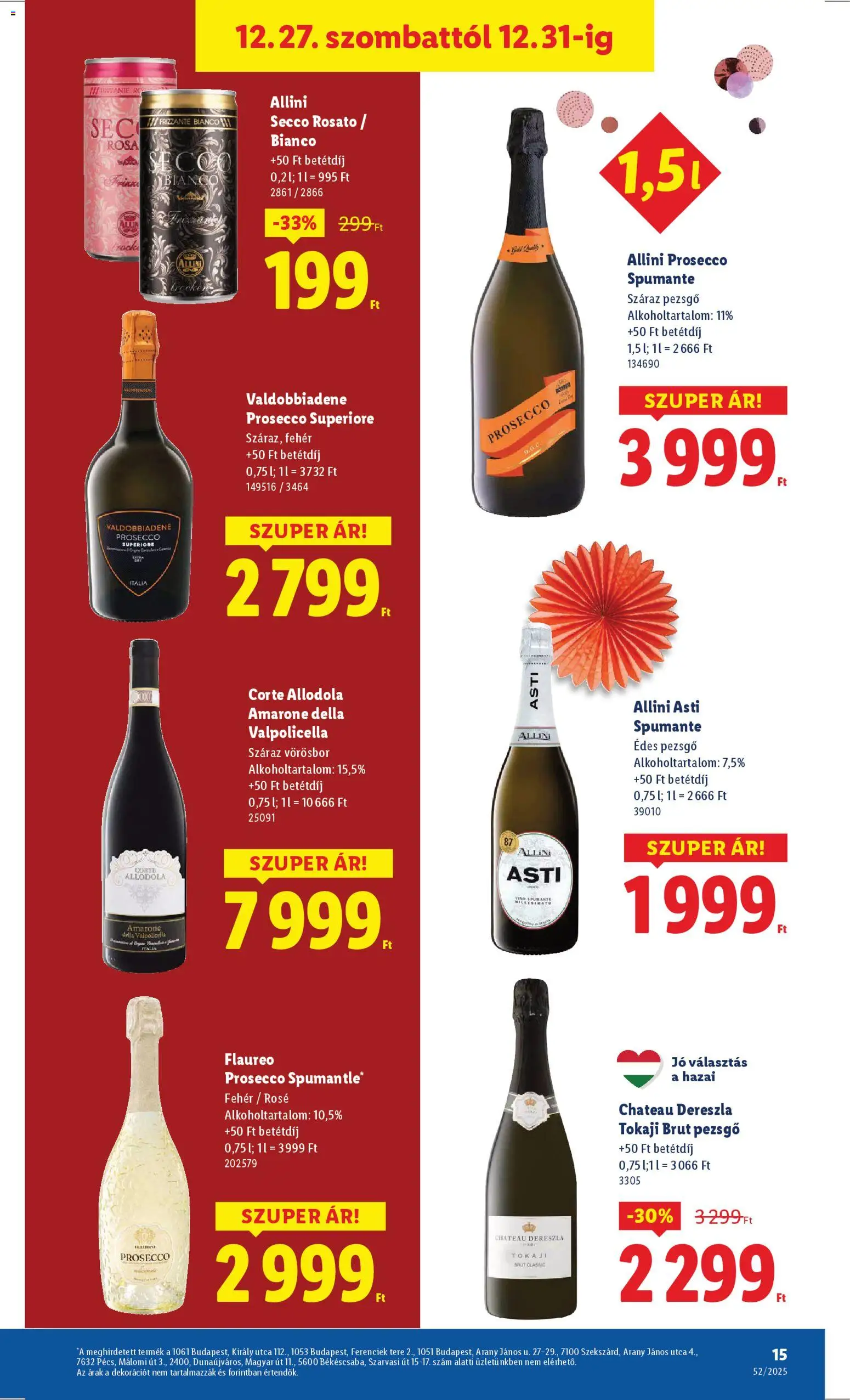 Lidl akciós ujság - amely érvényes a következő dátumtól: 27.12.2025 | Oldal: 15 | Termékek: Pezsgő, Vörösbor
