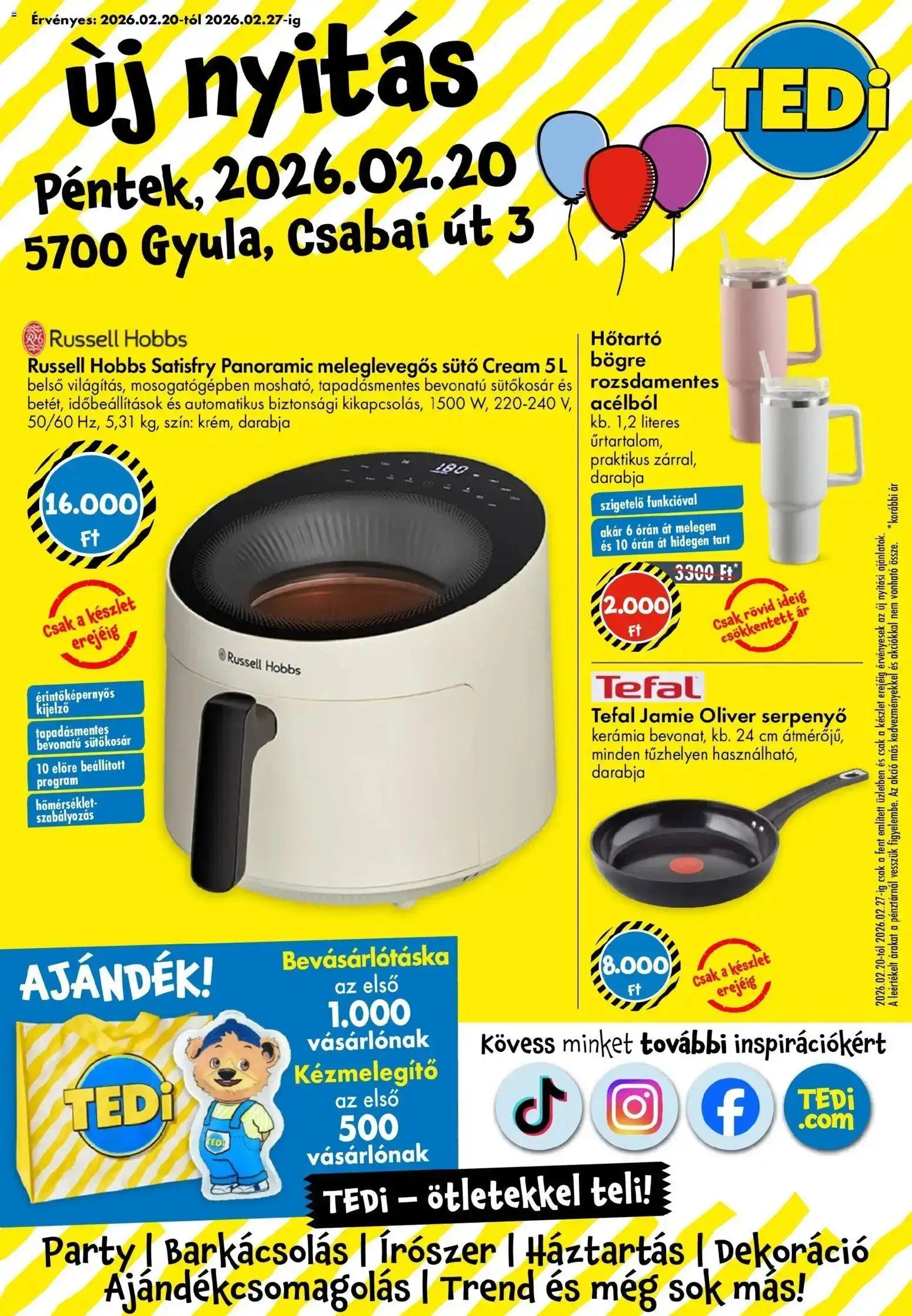 TEDi akciós ujság - amely érvényes a következő dátumtól: 20.02.2026 | Oldal: 1 | Termékek: Tefal, Bögre, Serpenyő, Dekoráció