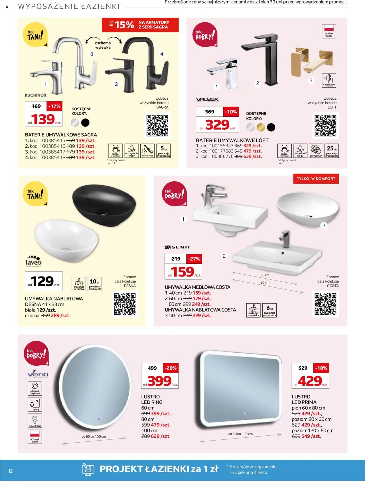 Komfort Gazetka od 11.08.2025 | Strona: 12 | Produkty: Baterie, Umywalka, Lustro