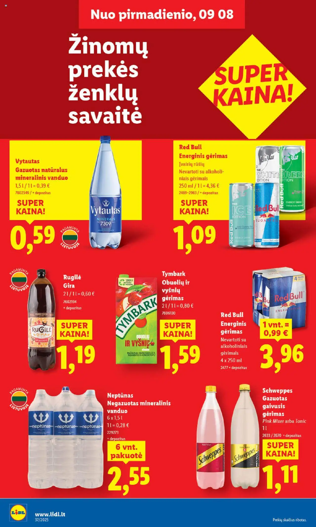 LIDL akcijos nuo 08.09.2025 | Puslapis: 28 | Prekių: Energinis gėrimas, Mineralinis vanduo