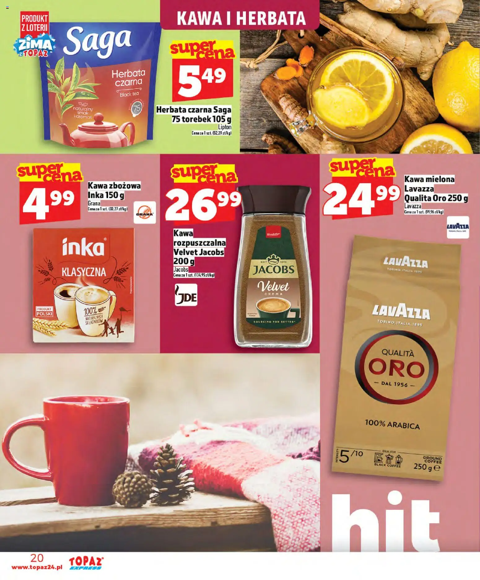 Topaz Gazetka - Express od 02.01.2026 | Strona: 20 | Produkty: Kawa rozpuszczalna, Lavazza, Kawa, Herbata