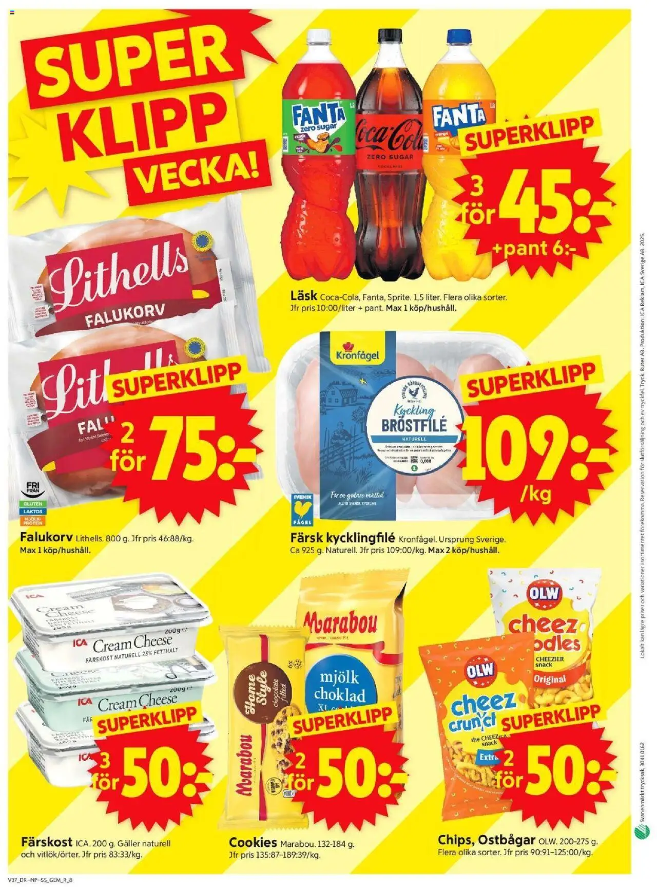 ICA Supermarket reklamblad aktuell från 08.09.2025 | Sida: 10 | Produkter: Galler, Falukorv, Mjölk, Choklad