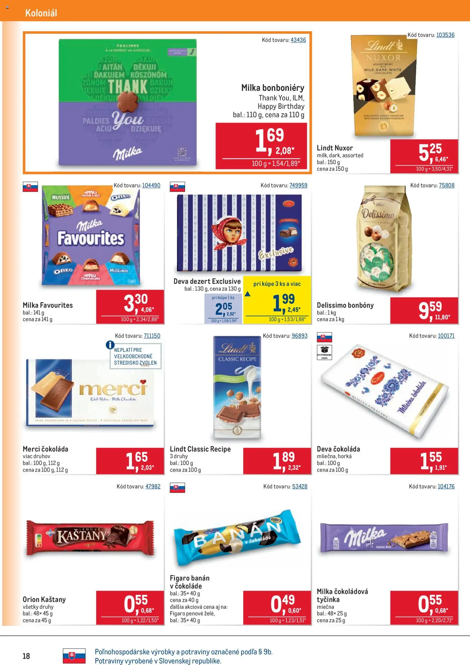 Nové Metro akcie – leták je platný od 02.01.2026 | Strana: 18 | Produkty: Lindt, Merci, Čokoláda, Milka