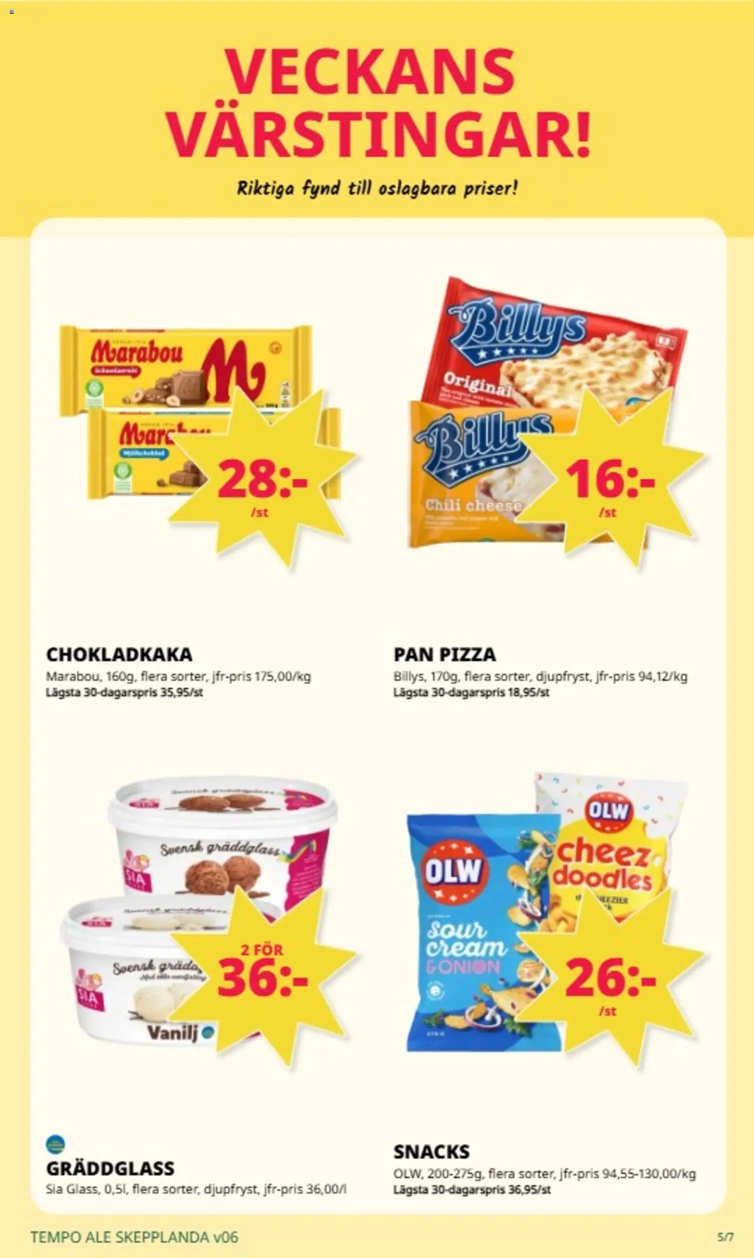 Tempo reklamblad aktuell från 02.02.2026 | Sida: 5 | Produkter: Chokladkaka, Chili, Pizza