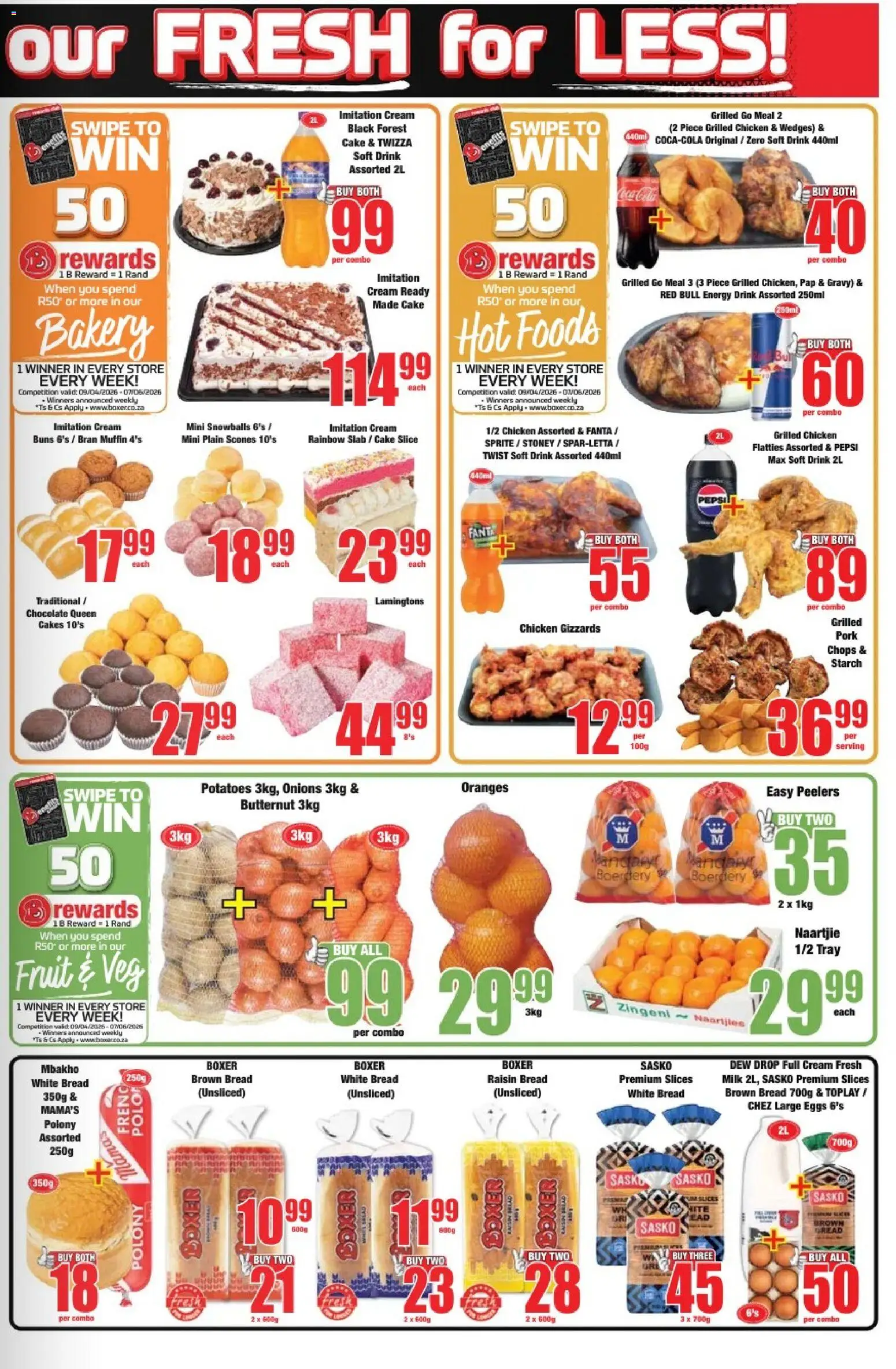 New Boxer catalogue – valid from 23.04.2026 | Page: 3 | Products: Tray, Buns, Milk, Chicken