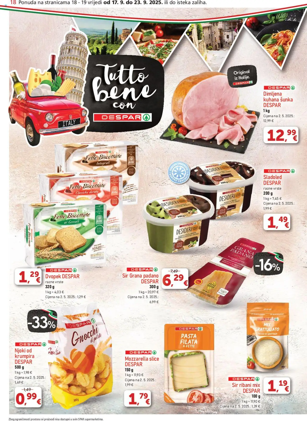 Spar katalog | vrijedi od 17.09.2025 | Stranica: 18 | Proizvodi: Grana Padano, Mozzarella, Šunka, Njoki